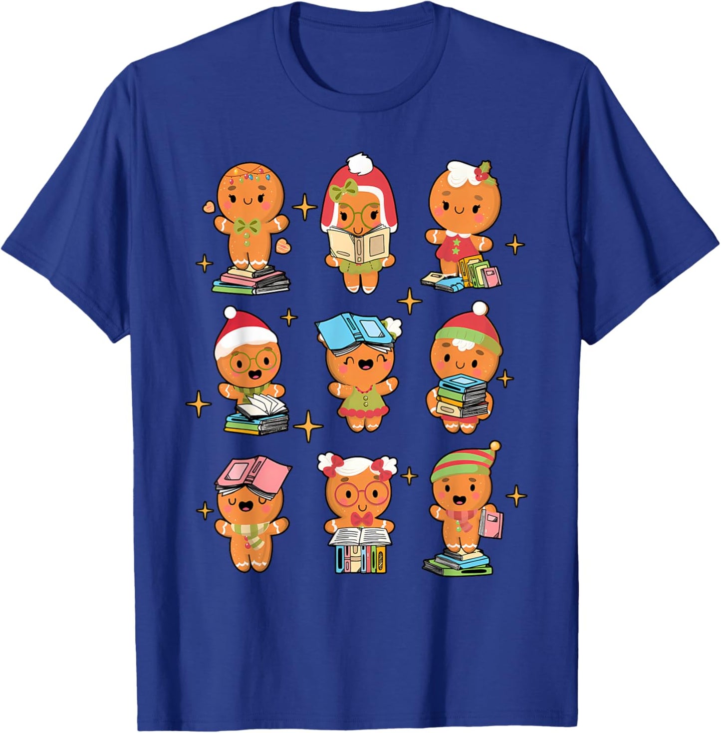 Teacher Christmas Reading Book Gingerbread Man Book Lovers T-Shirt - T-Shirt | Royal
