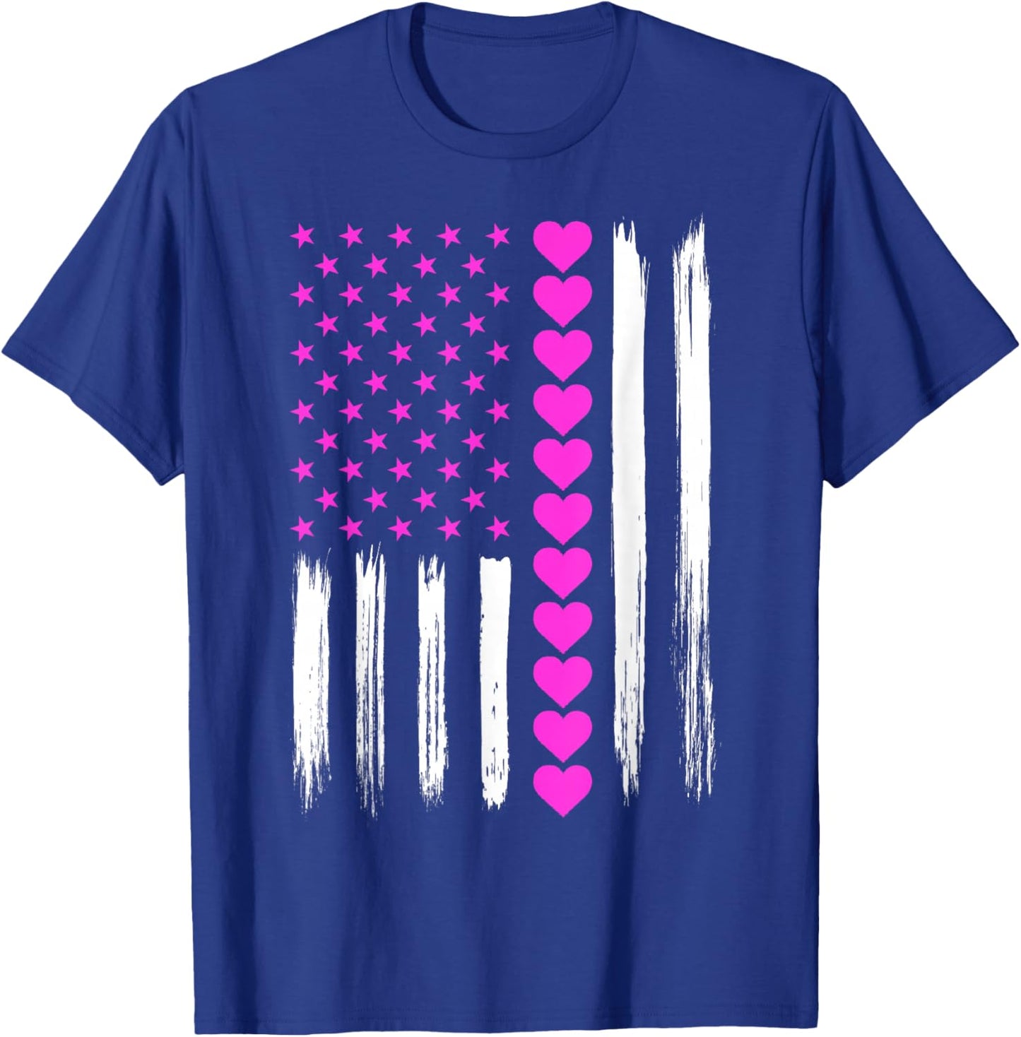 Valentines Love Pink Hearts US American Flag Patriotic Lover T-Shirt - T-Shirt | Royal