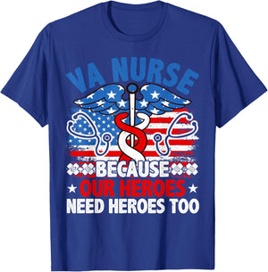 VA Nurse, Veteran & Patriot Nursing, US Military Nurse T-Shirt - T-Shirt | Royal