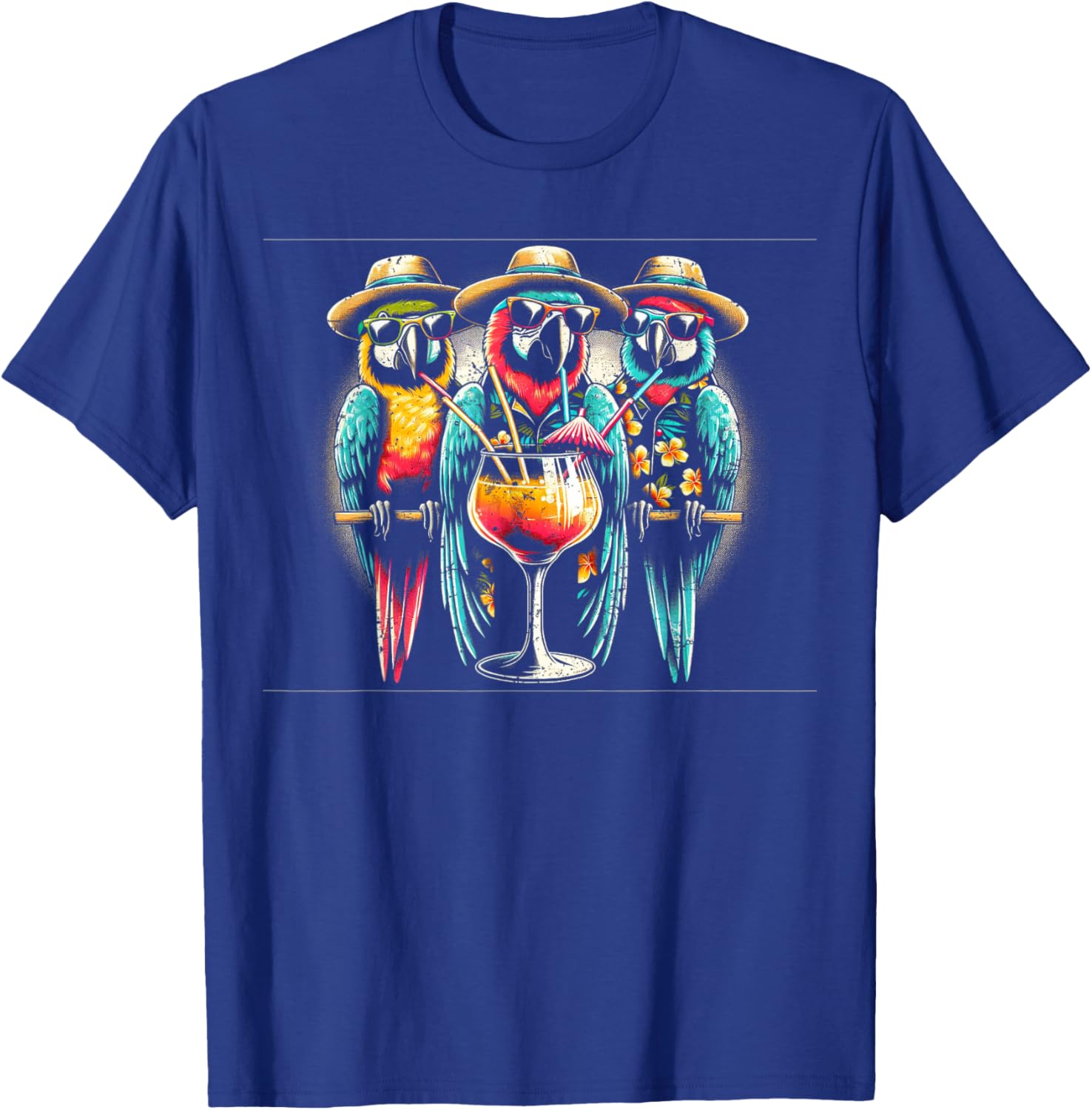 Parrots Drinking Margarita Tropical Birds Vacation Hawaiian T-Shirt - T-Shirt | Royal