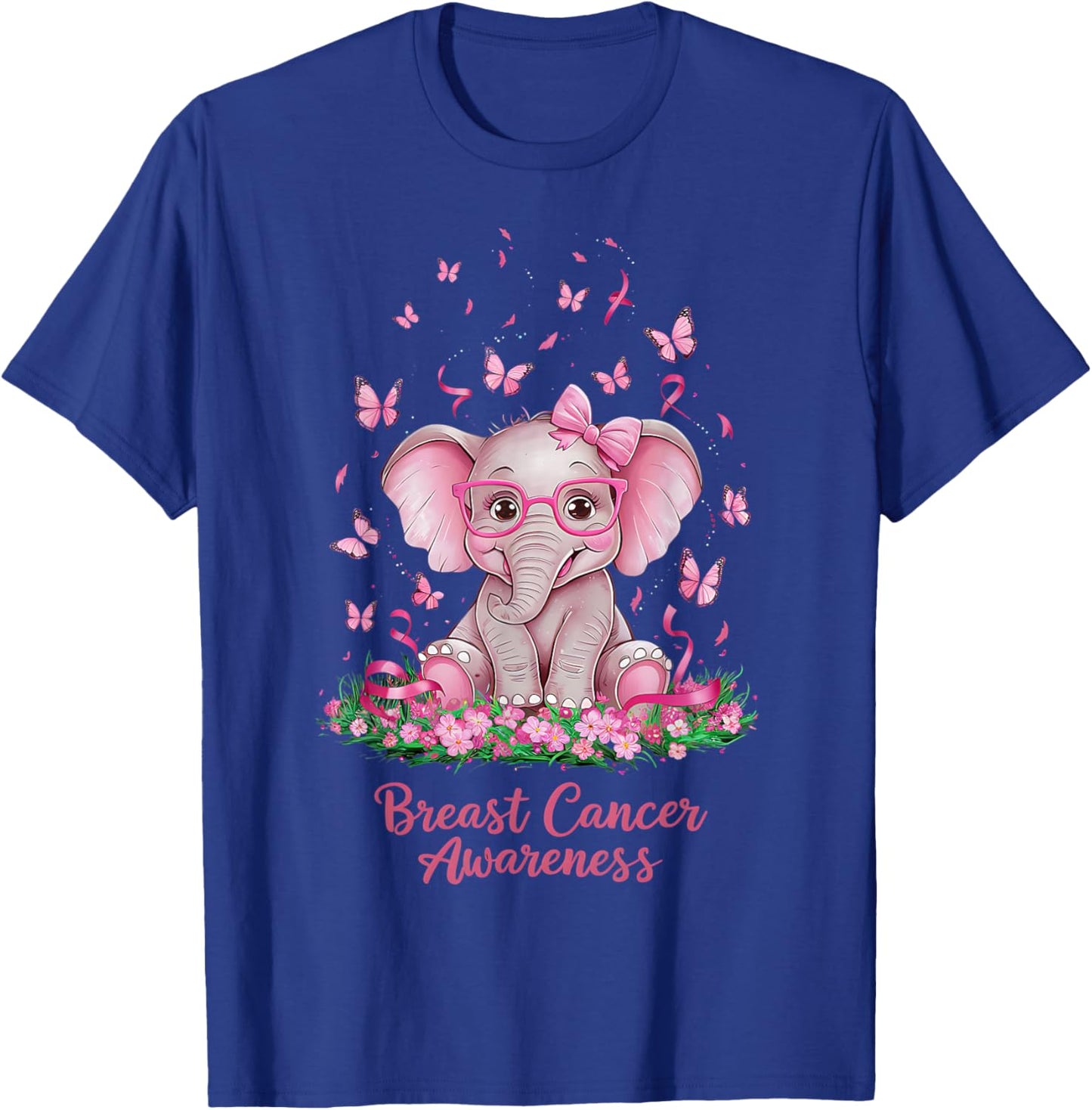 Pink Ribbon Breast Cancer Awareness Cure Elephant T-Shirt - T-Shirt | Royal