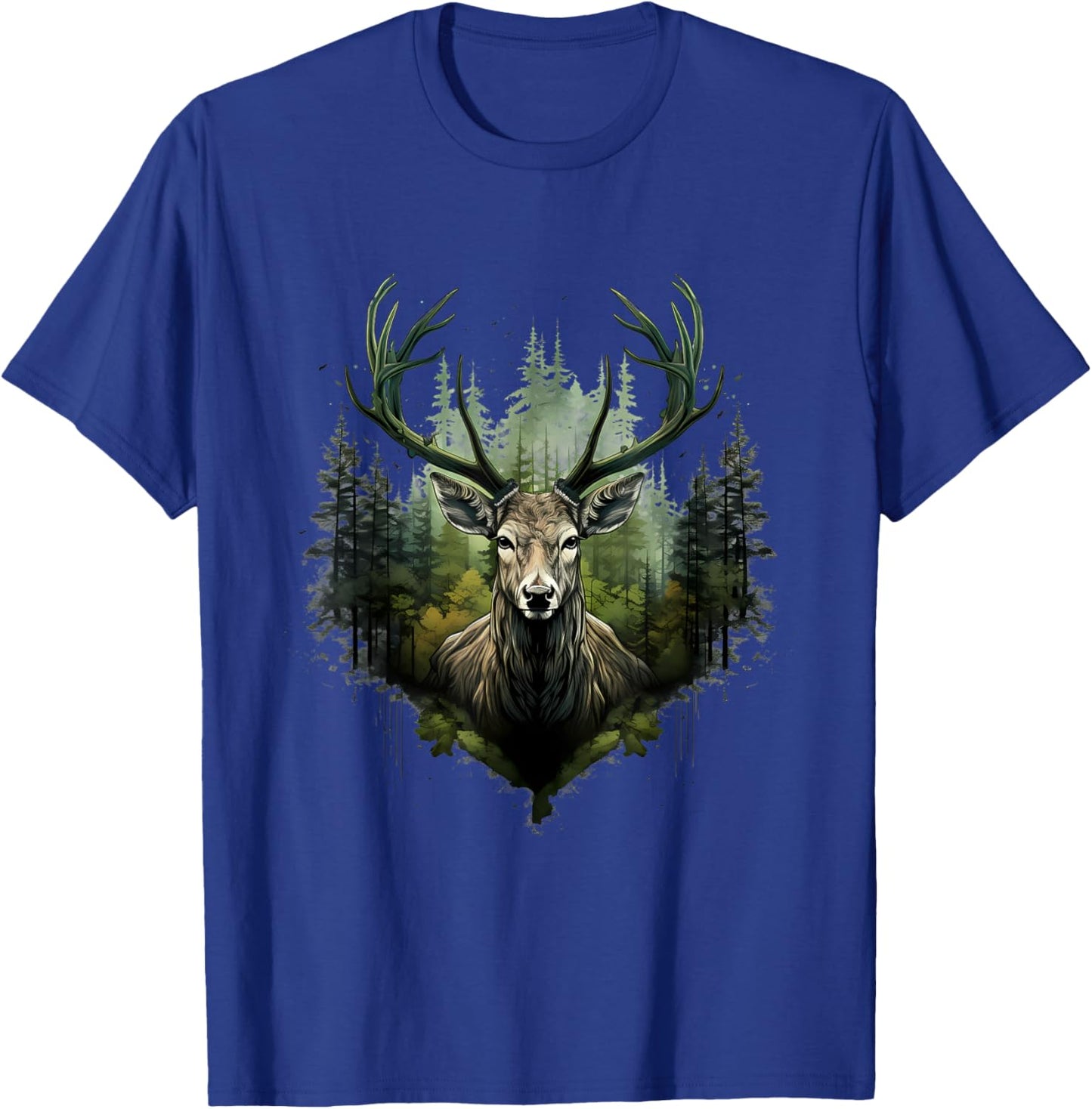 Deer Portrait Forest Motif Artwork Animal Lovers Wildlife T-Shirt - T-Shirt | Royal