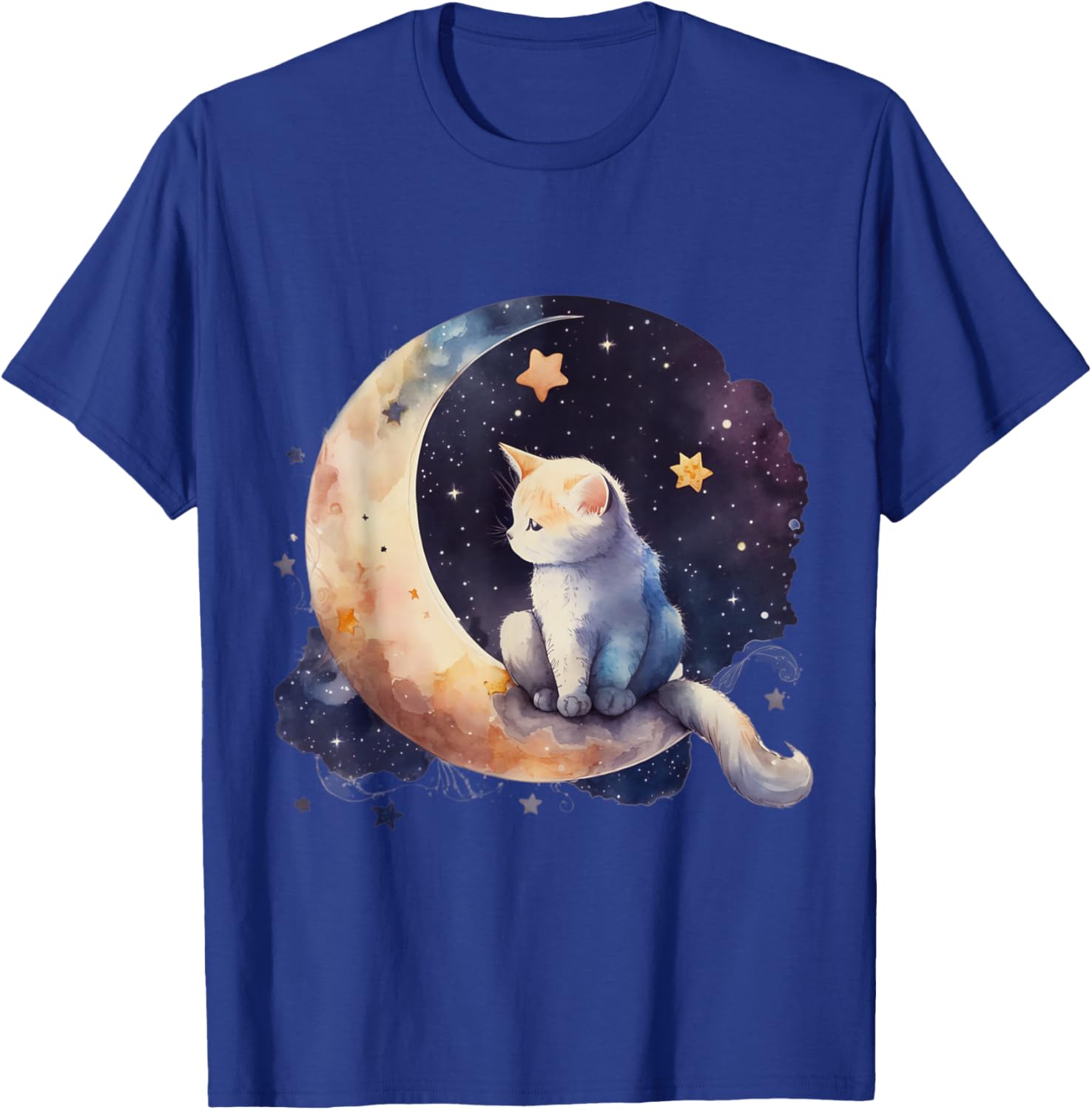 Cute Cat Crescent Moon Phases Purple Star Night Kawaii Cat T-Shirt - T-Shirt | Royal