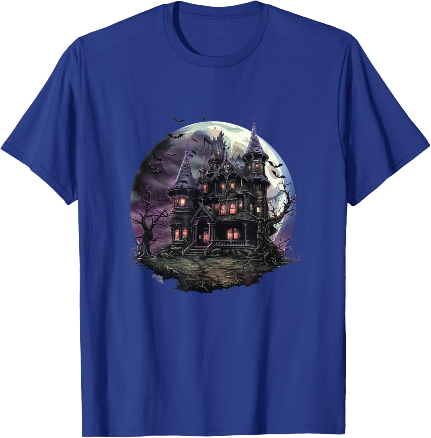 Gothic Haunted House - Spooky Halloween Mansion Design T-Shirt - T-Shirt | Royal