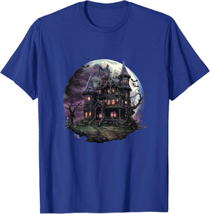 Gothic Haunted House - Spooky Halloween Mansion Design T-Shirt - T-Shirt | Royal