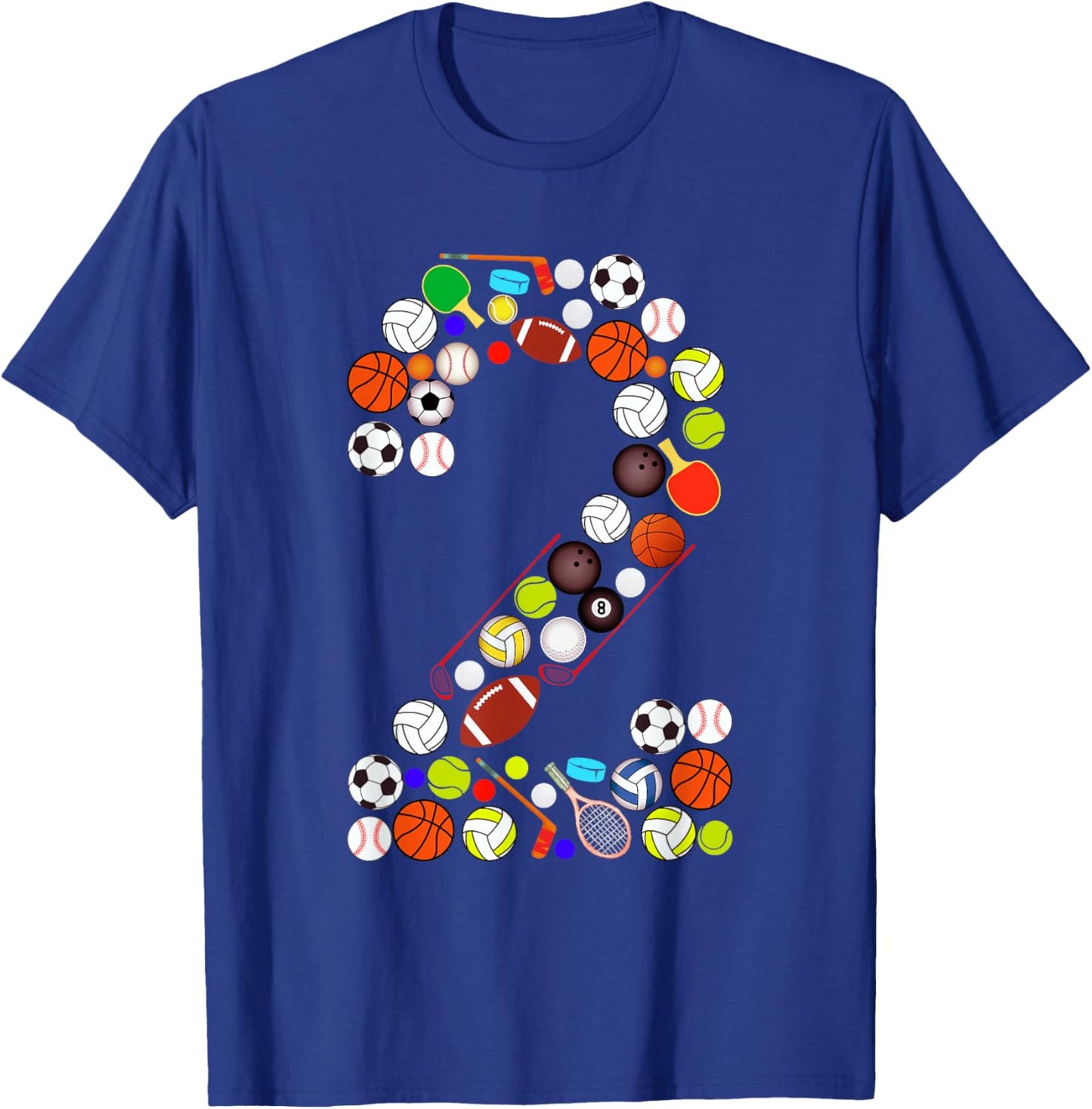 Kids 2nd Birthday Sports Big Number Two 2 Year Old Boy T-Shirt - T-Shirt | Royal