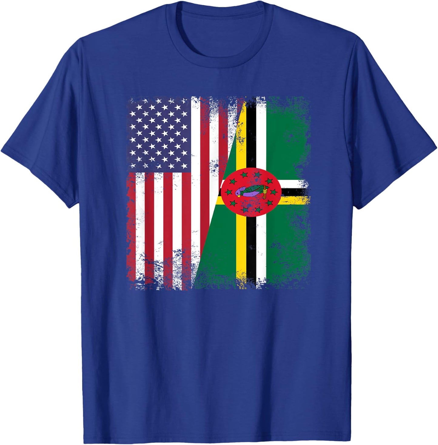 Half Dominican Flag | Vintage Dominica USA Gift T-Shirt - T-Shirt | Royal