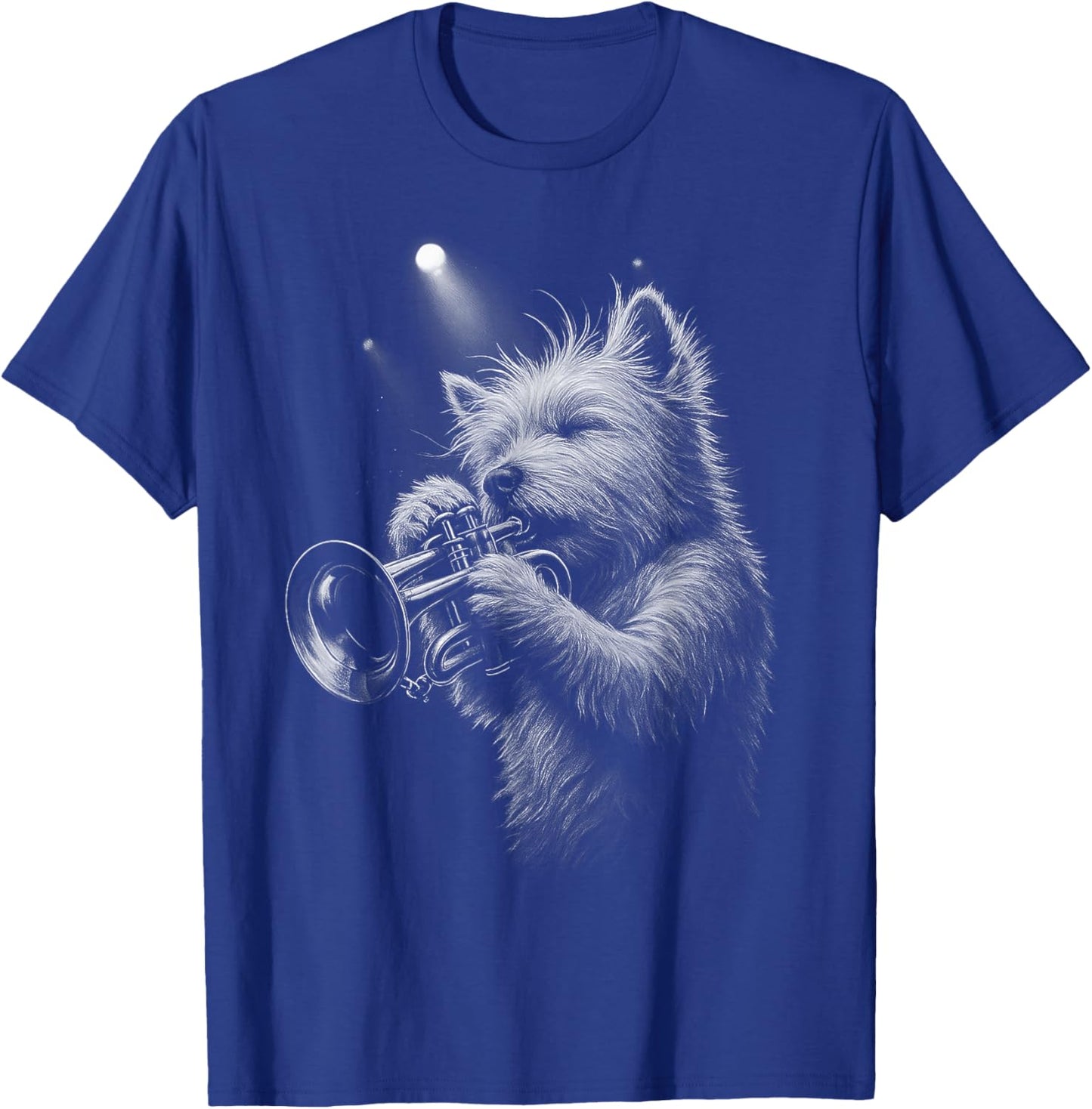 West Highland White Terrier Playing Trumpet Jazz Music Dog T-Shirt - T-Shirt | Royal