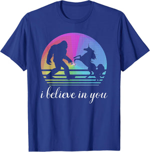 Bigfoot Unicorn Funny Couple Design "I Believe in You" quote T-Shirt - T-Shirt | Royal