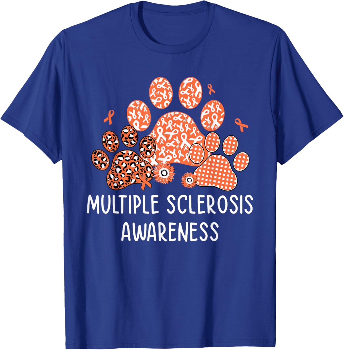 Dog Cat Paw Multiple Sclerosis Awareness Men Women Kids T-Shirt - T-Shirt | Royal
