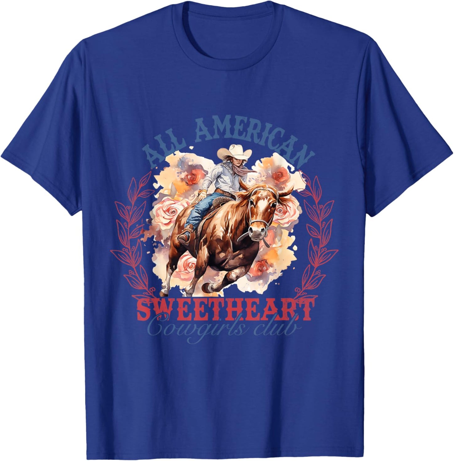 All Sweetheart American, Rodeo Cowgirl American Patriotic T-Shirt - T-Shirt | Royal