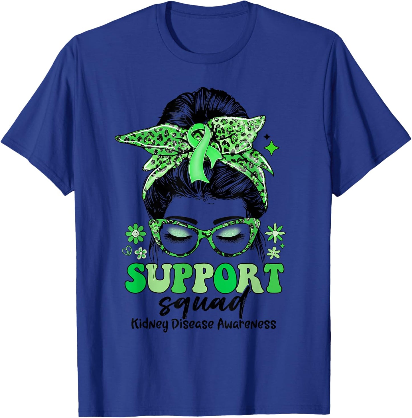 Groovy Support Squad Messy Bun Women Kidney Disease T-Shirt - T-Shirt | Royal