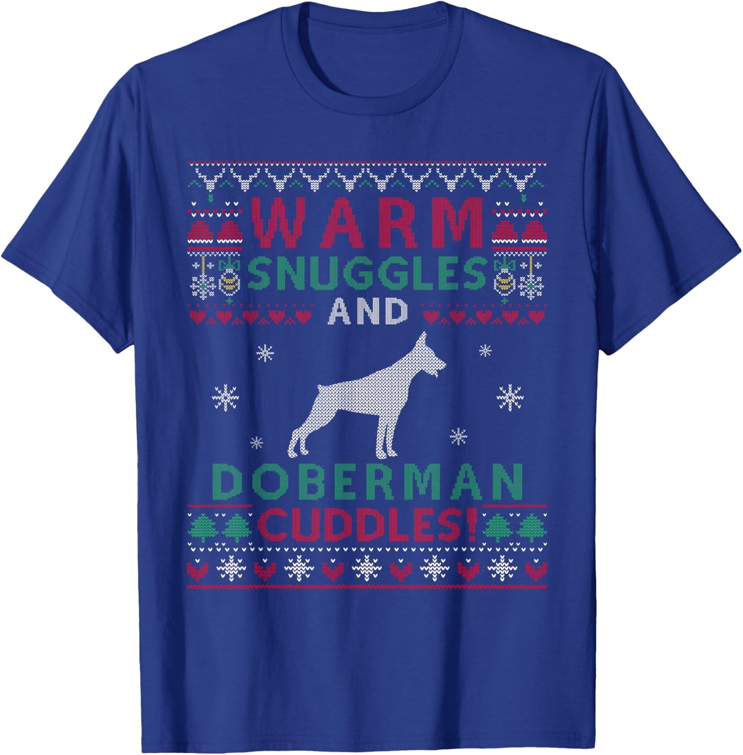 Doberman Christmas Dog Lover Gifts Christmas Doberman Dog Cuddles Pet Owners -Kids Ugly Christmas T-Shirt - T-Shirt | Royal