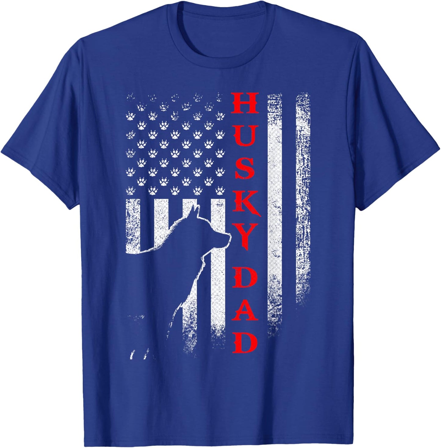 Vintage USA American Flag Siberian Husky Dog Dad Silhouette Women Men T-Shirt - T-Shirt | Royal