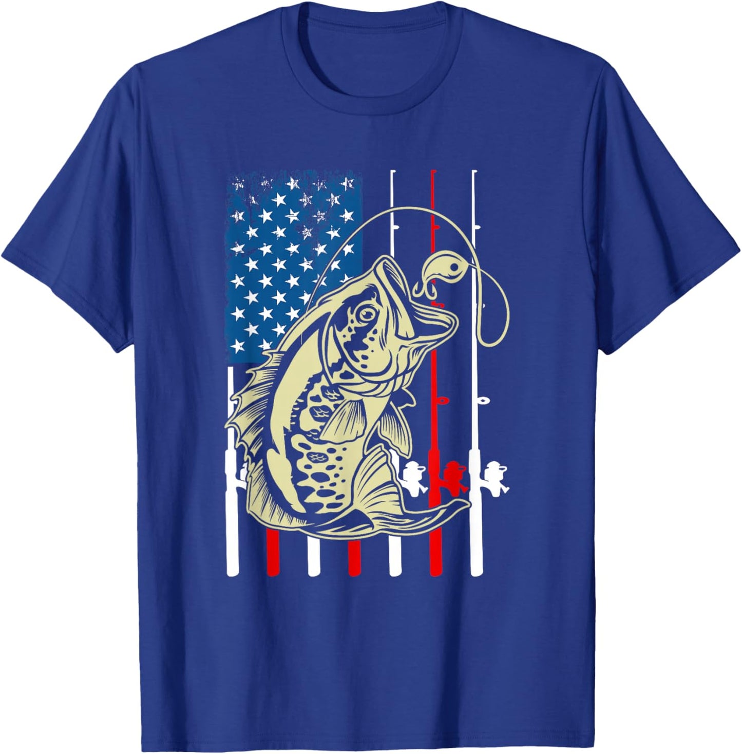 Fishing American Flag Vintage Fishing Lover Bass Fisherman T-Shirt - T-Shirt | Royal