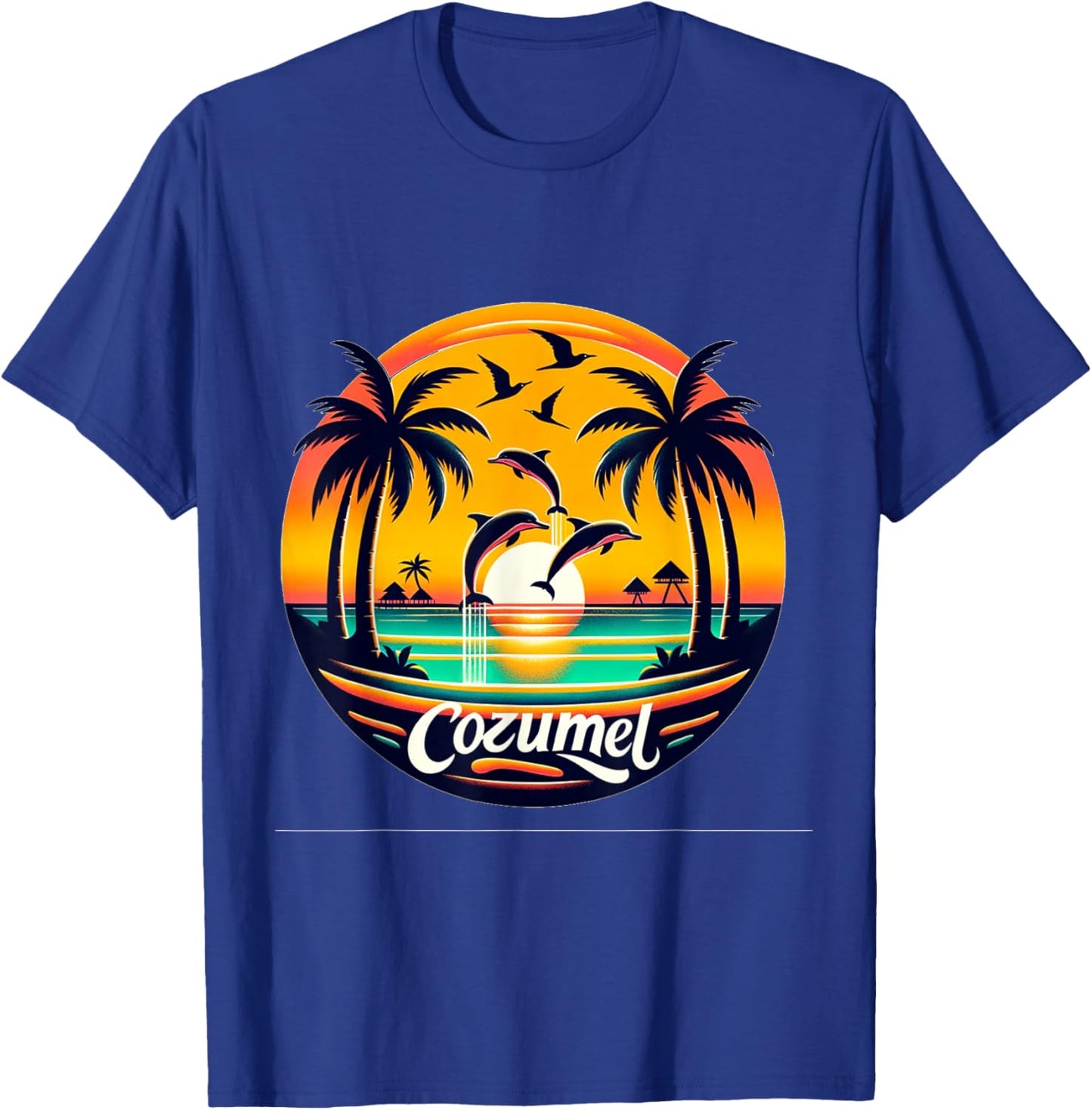 Cozumel Mexico with Dolphins and Sunset T-Shirt - T-Shirt | Royal