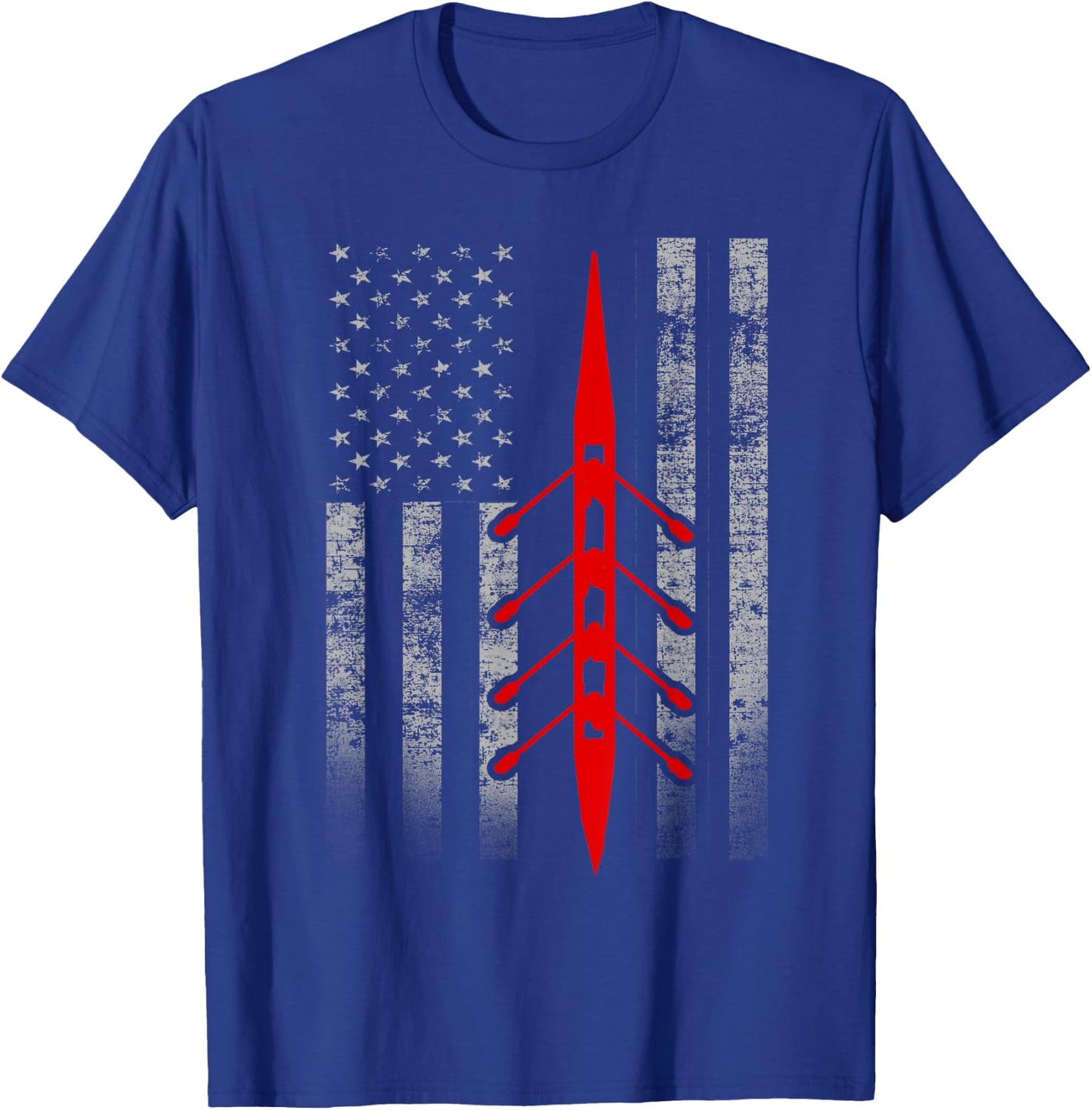 Cool Rowing Flag - Rowing Shell on American Flag T-Shirt - T-Shirt | Royal