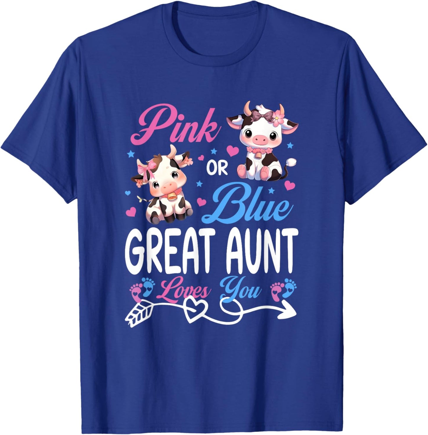 Pink Or Blue Great Aunt Loves You Cow Baby Gender Reveal T-Shirt - T-Shirt | Royal