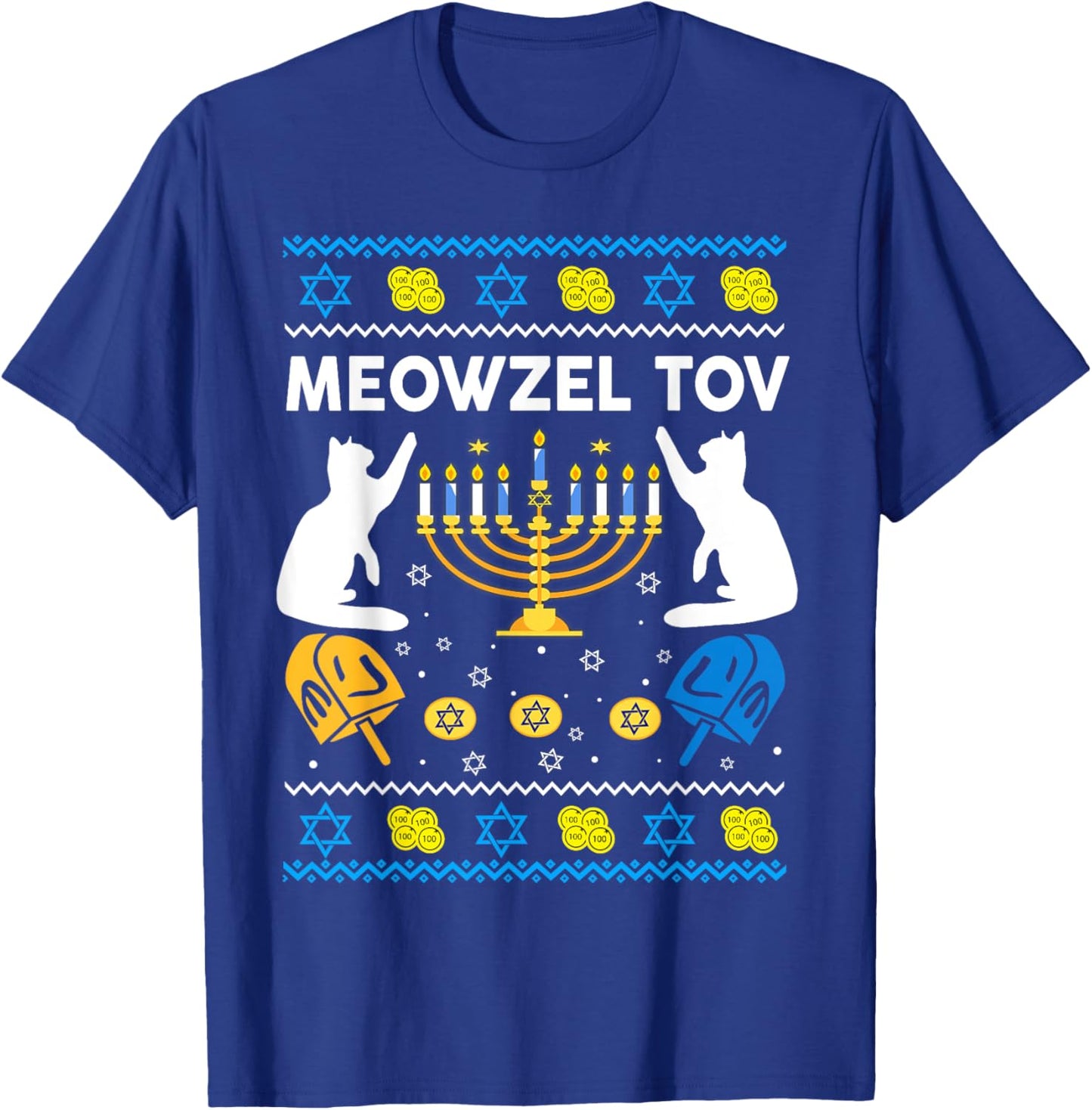Jewish Cat Shirt Hanukkah Meowzel Tov Chanukah Girl Women T-Shirt - T-Shirt | Royal