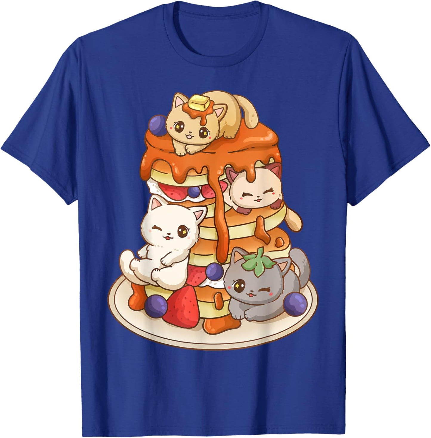 Cat Pancake Stack Kawaii Anime Cat Funny T-Shirt - T-Shirt | Royal