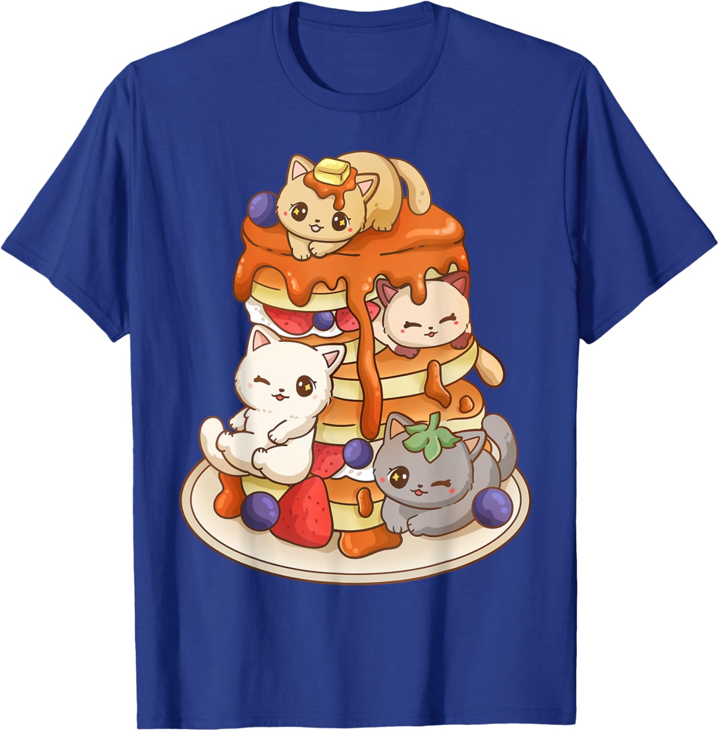 Cat Pancake Stack Kawaii Anime Cat Funny T-Shirt - T-Shirt | Royal