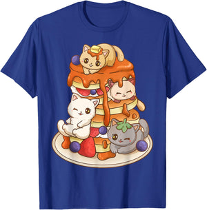 Cat Pancake Stack Kawaii Anime Cat Funny T-Shirt - T-Shirt | Royal