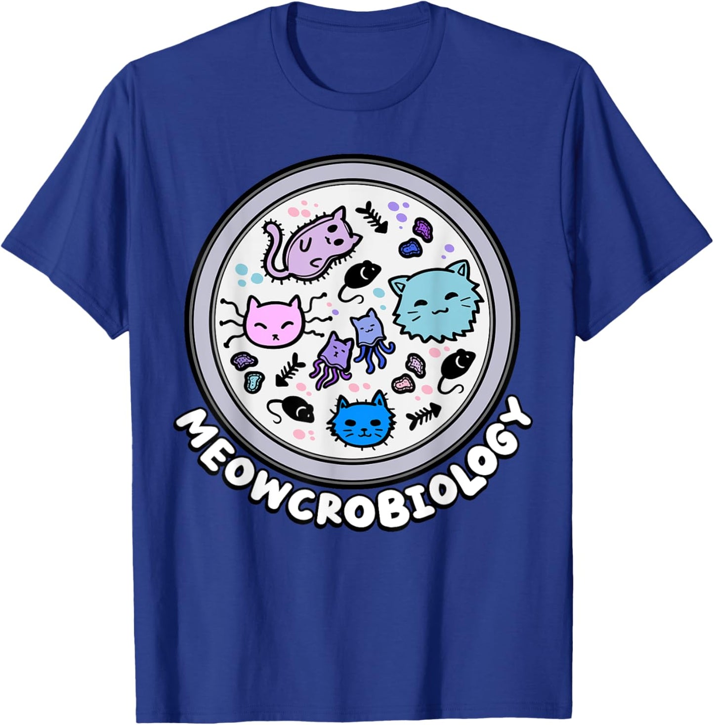 Meowcrobiology Microscopic Cats Science Pet School Biology T-Shirt - T-Shirt | Royal