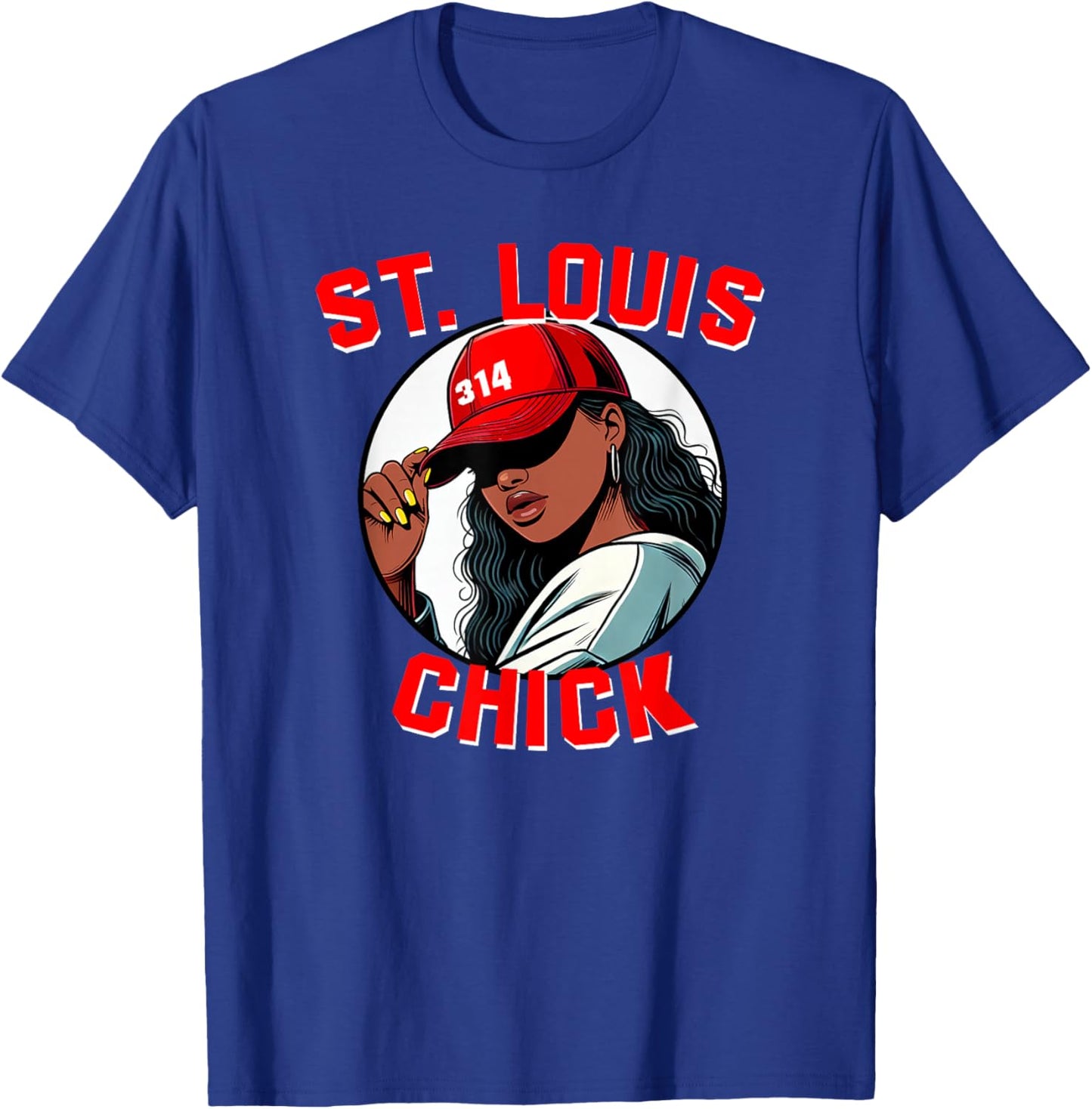 St. Louis Chick 314 Black Woman Red Hat T-Shirt - T-Shirt | Royal