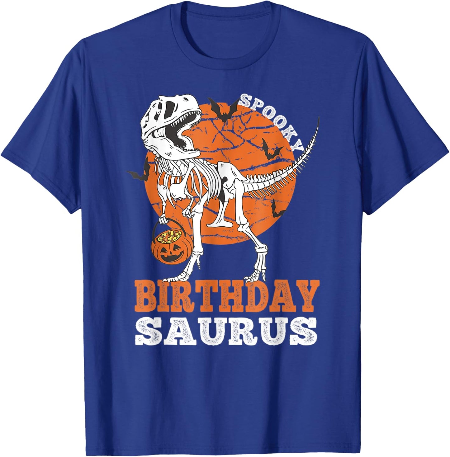 Vintage Spooky Birthday Saurus Dinosaur Skeleton Rex Pumpkin T-Shirt - T-Shirt | Royal