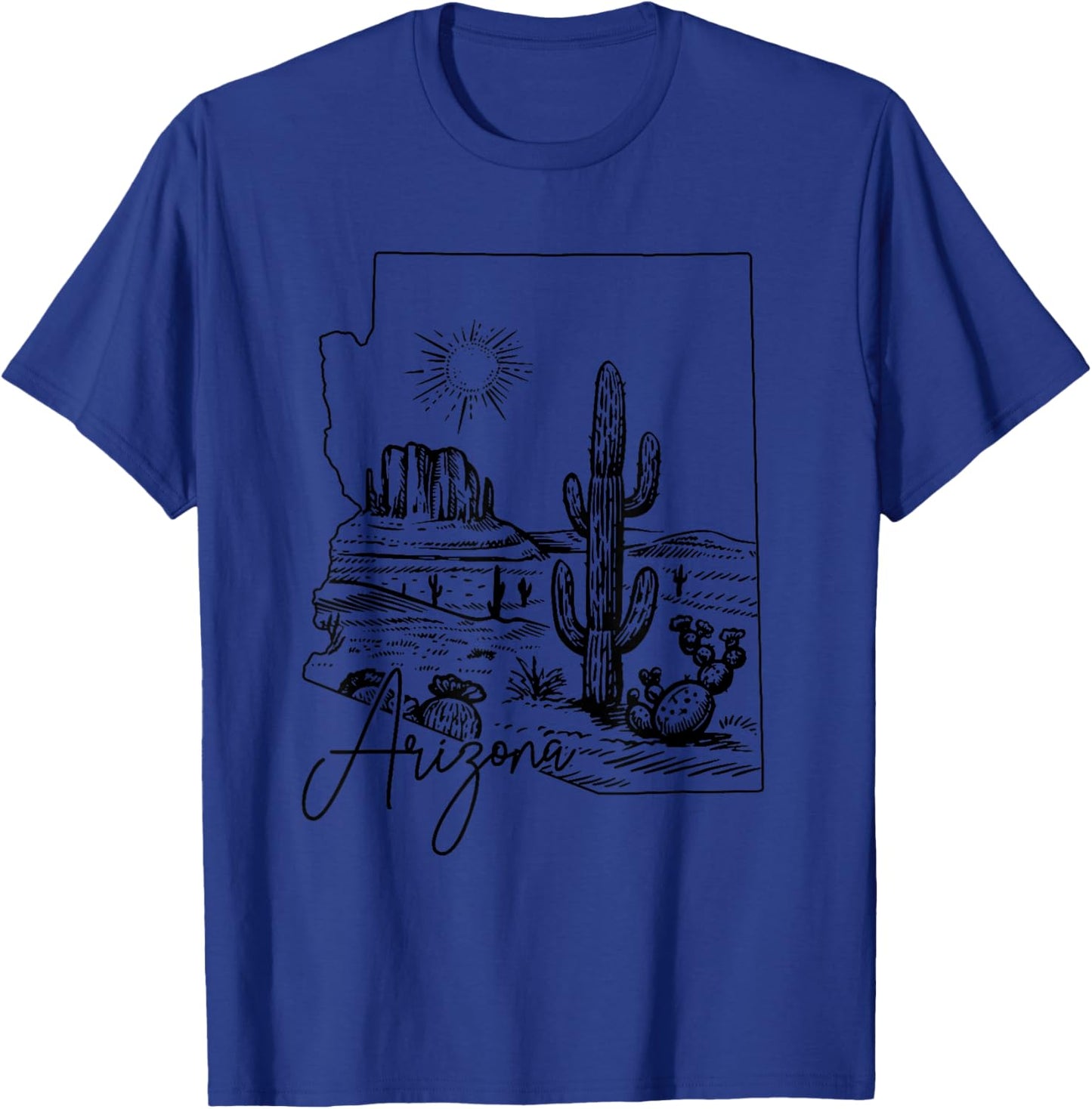 Arizona State Pride Cactus Vintage Map T-Shirt - T-Shirt | Royal