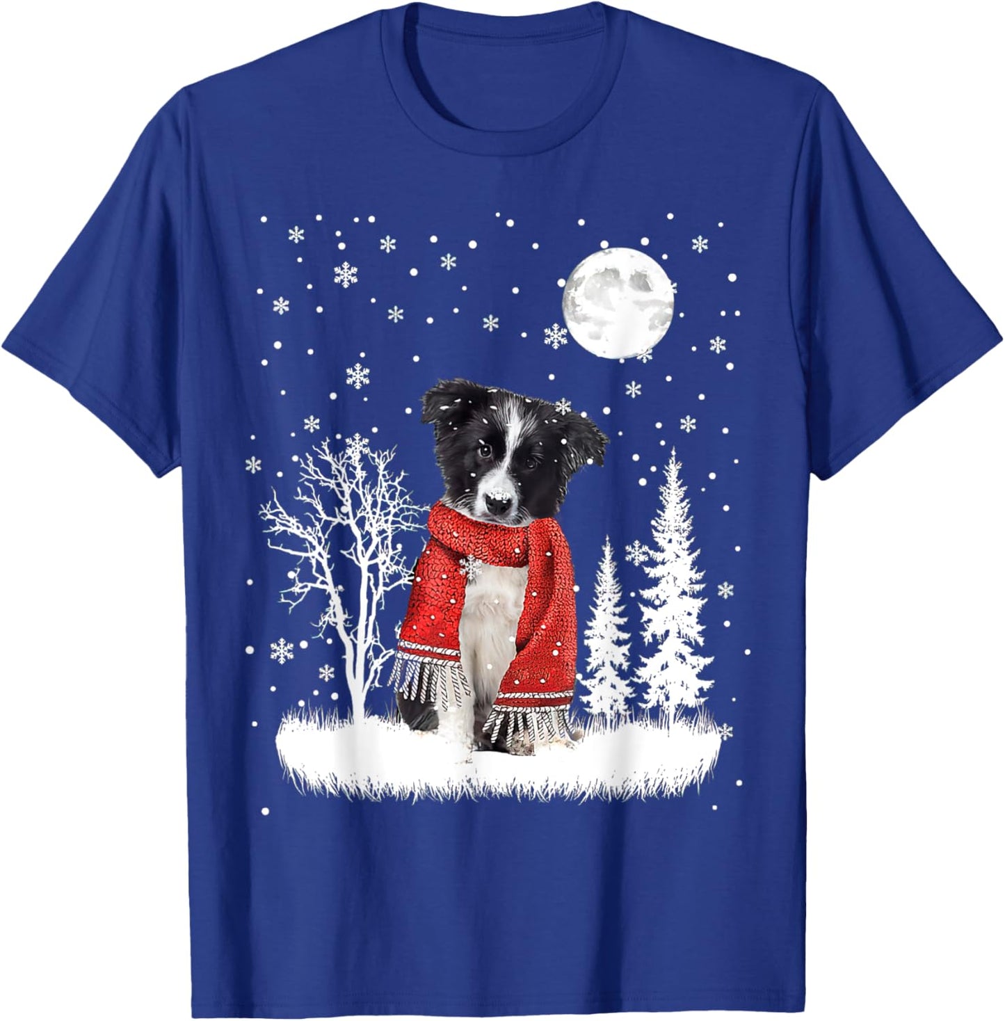 Border Collie Under Moonlight Snow Christmas Pajama T-Shirt - T-Shirt | Royal
