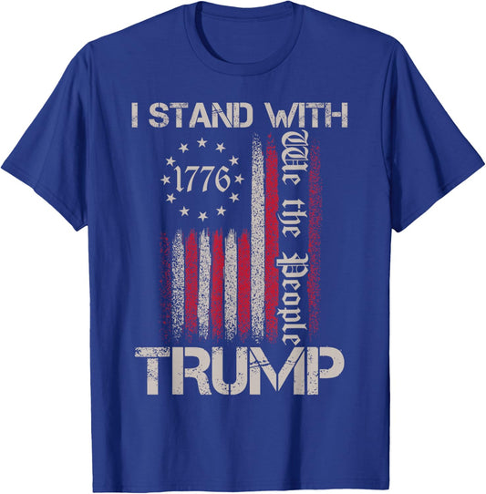 I Stand With Trump American Flag Men Woman USA Vintage T-Shirt - T-Shirt | Royal