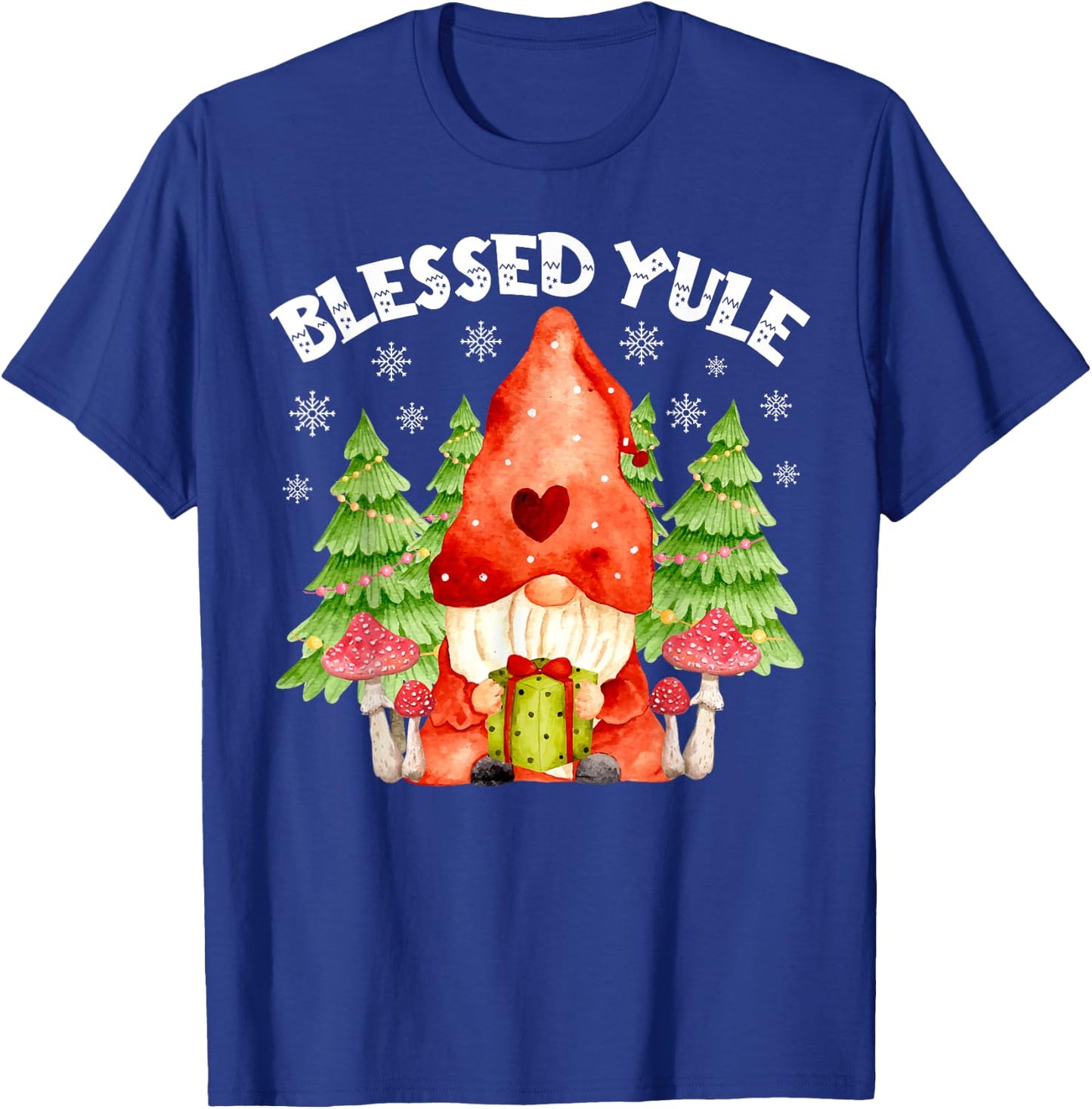 Blessed Yule Snowflakes and Gnome Cute Christmas Day Apparel T-Shirt - T-Shirt | Royal