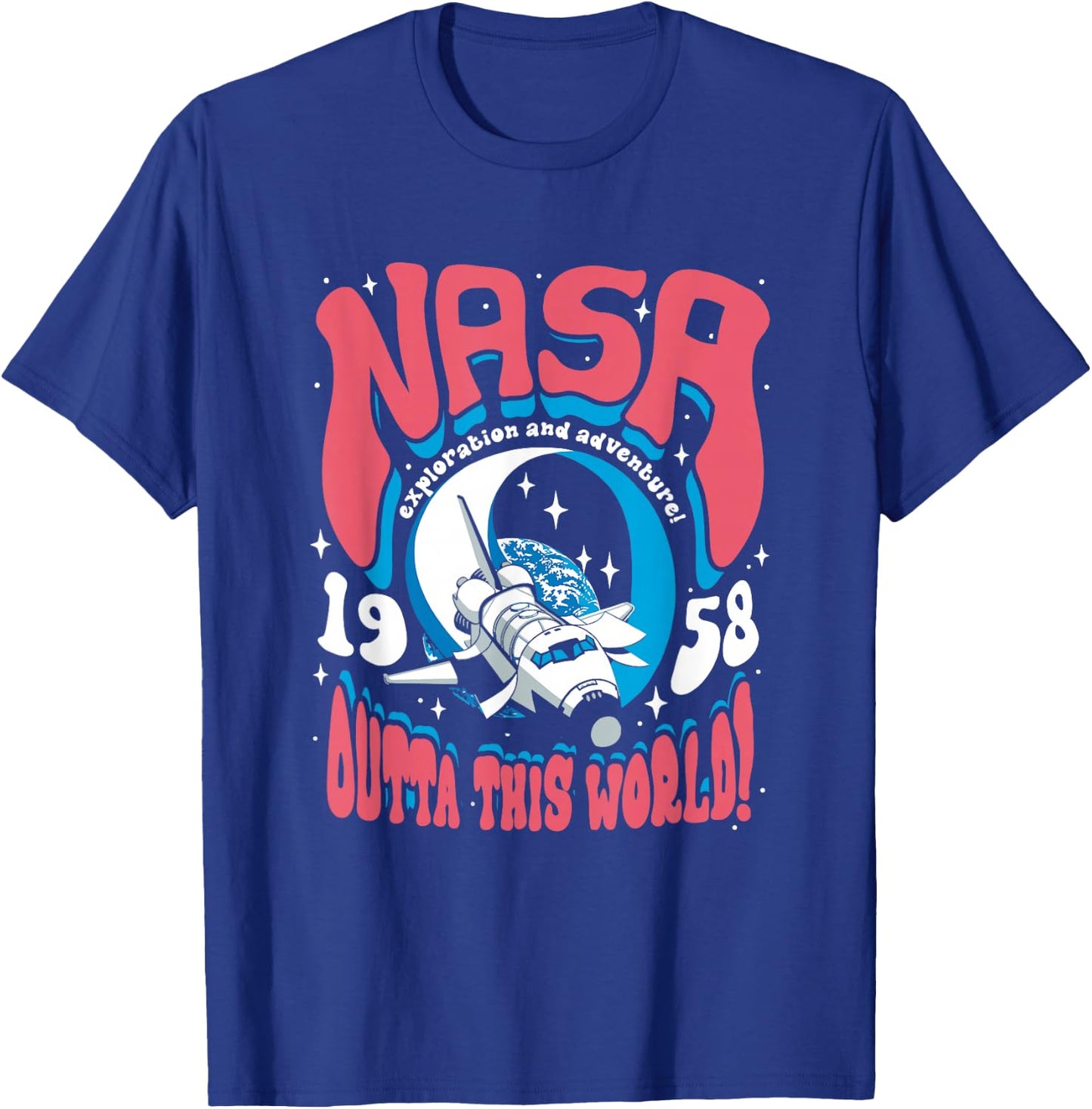 NASA Psychedelic Shuttle Poster Vintage Groovy Space Art T-Shirt - T-Shirt | Royal