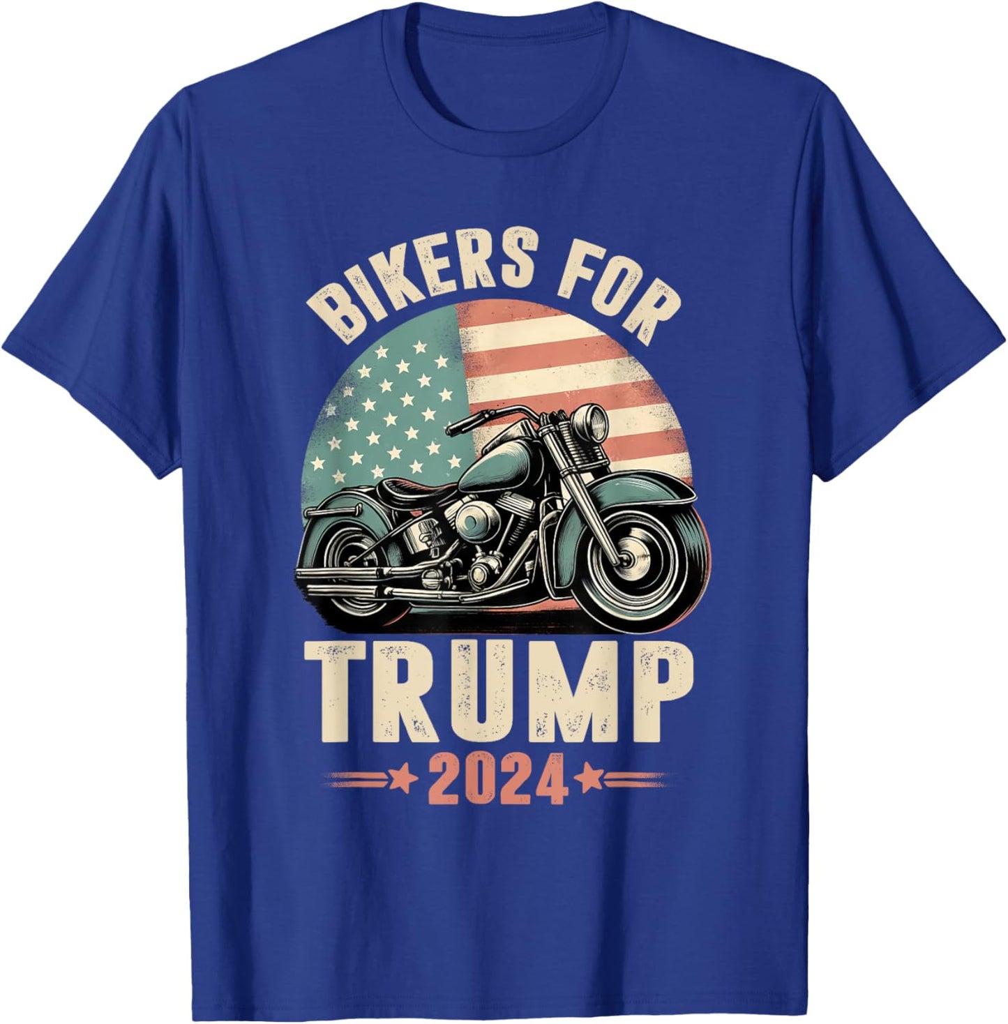 Bikers For Trump 2024 Motorcycle US American Flag Patriotic T-Shirt - T-Shirt | Royal