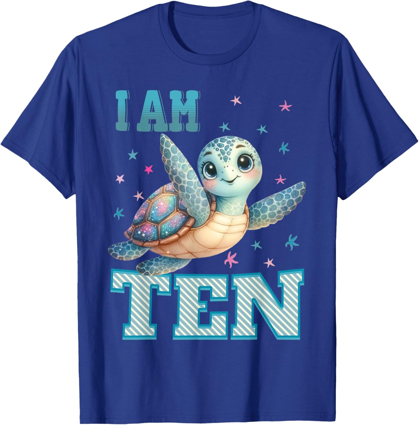 Kids 10 Year Old 10th Birthday Sea Turtles I am Ten Turtle T-Shirt - T-Shirt | Royal