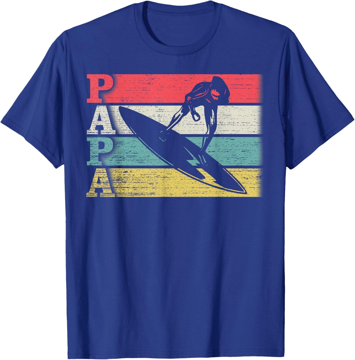 Vintage Retro Surfing Papa Surf Surfer Silhouette Distressed T-Shirt - T-Shirt | Royal
