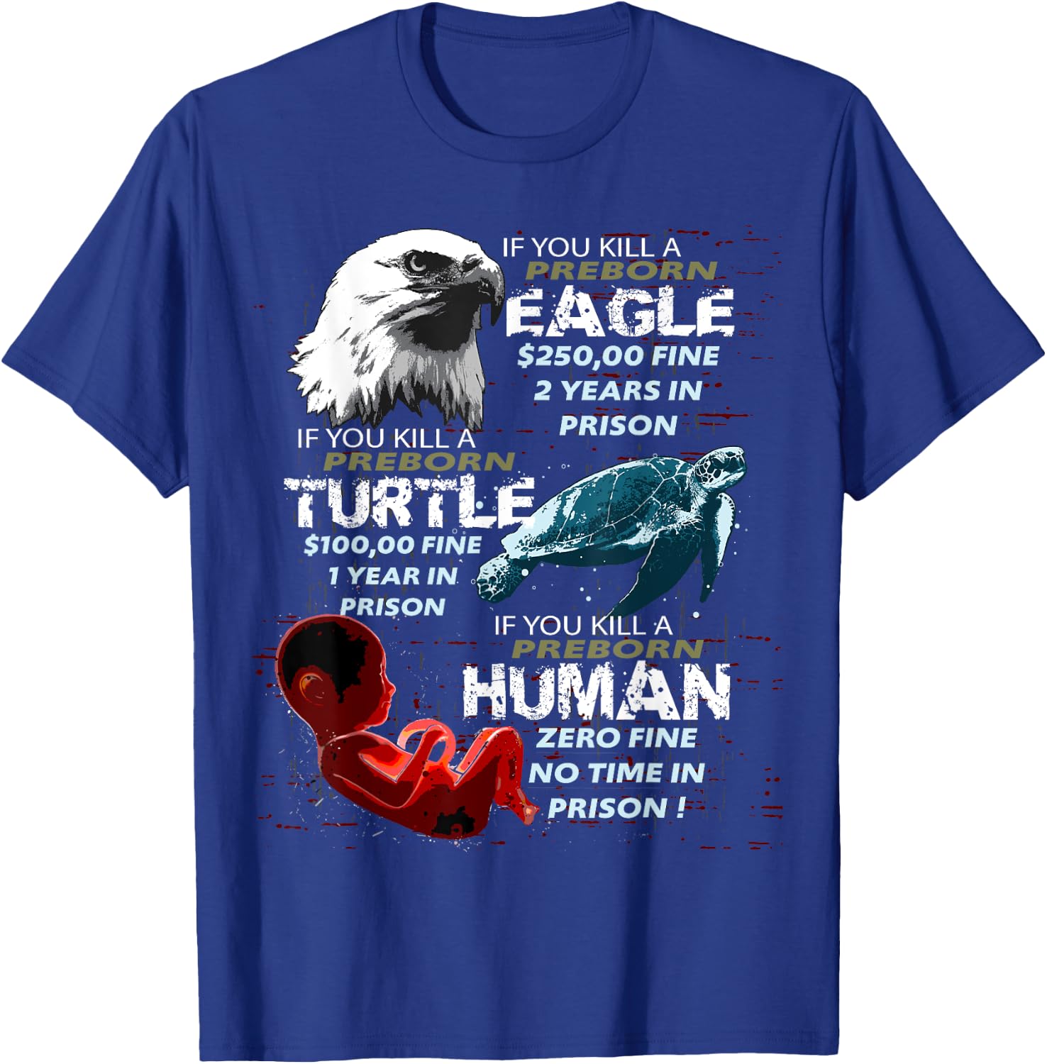 Pro-Life Anti-Abortion T Shirt Eagle Turtle Human Women Men T-Shirt - T-Shirt | Royal