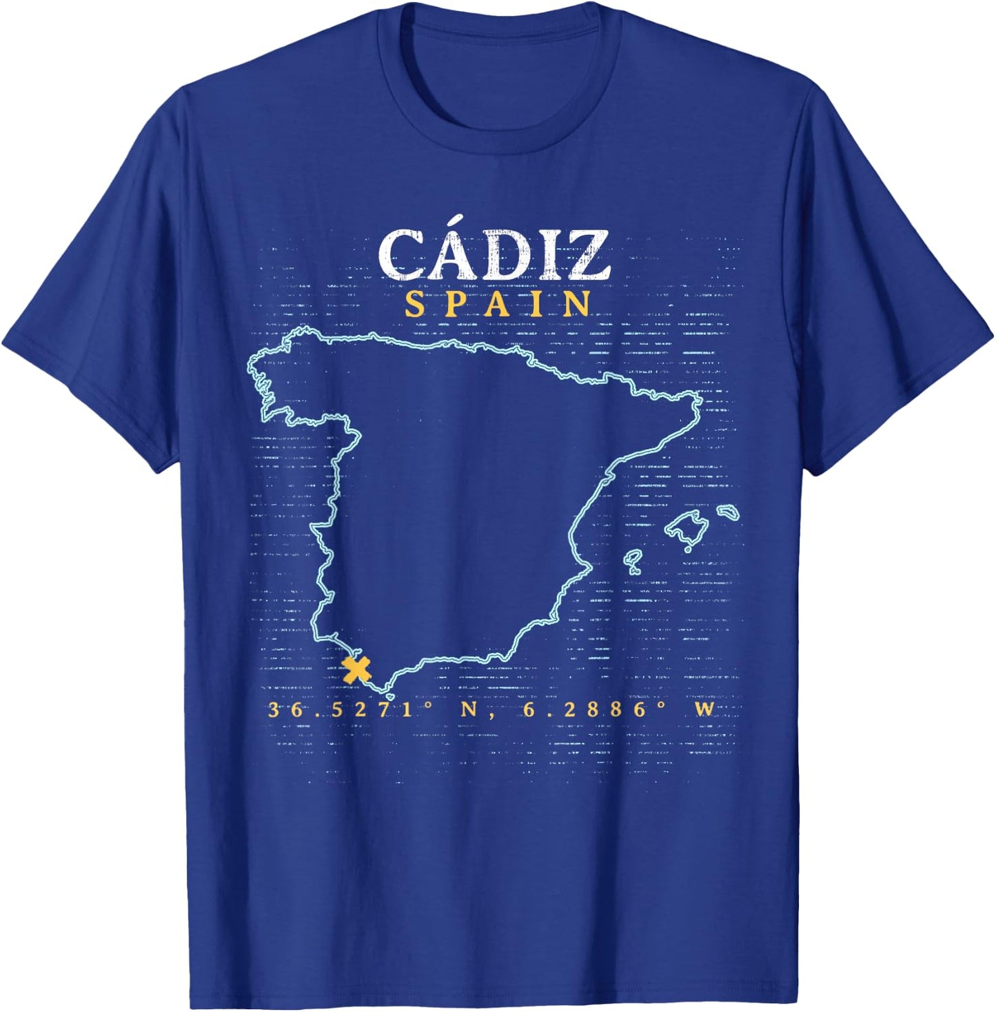 Vintage Retro Spain - Women's Adults Black Short Sleeve Classic Fit - Small - Spain Cadiz Map T-Shirt - T-Shirt | Royal