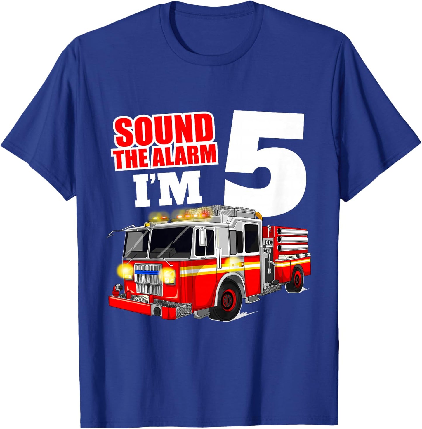 Kids Fire Truck 5th Birthday Boy Firefighter Five 5 Year Old T-Shirt - T-Shirt | Royal