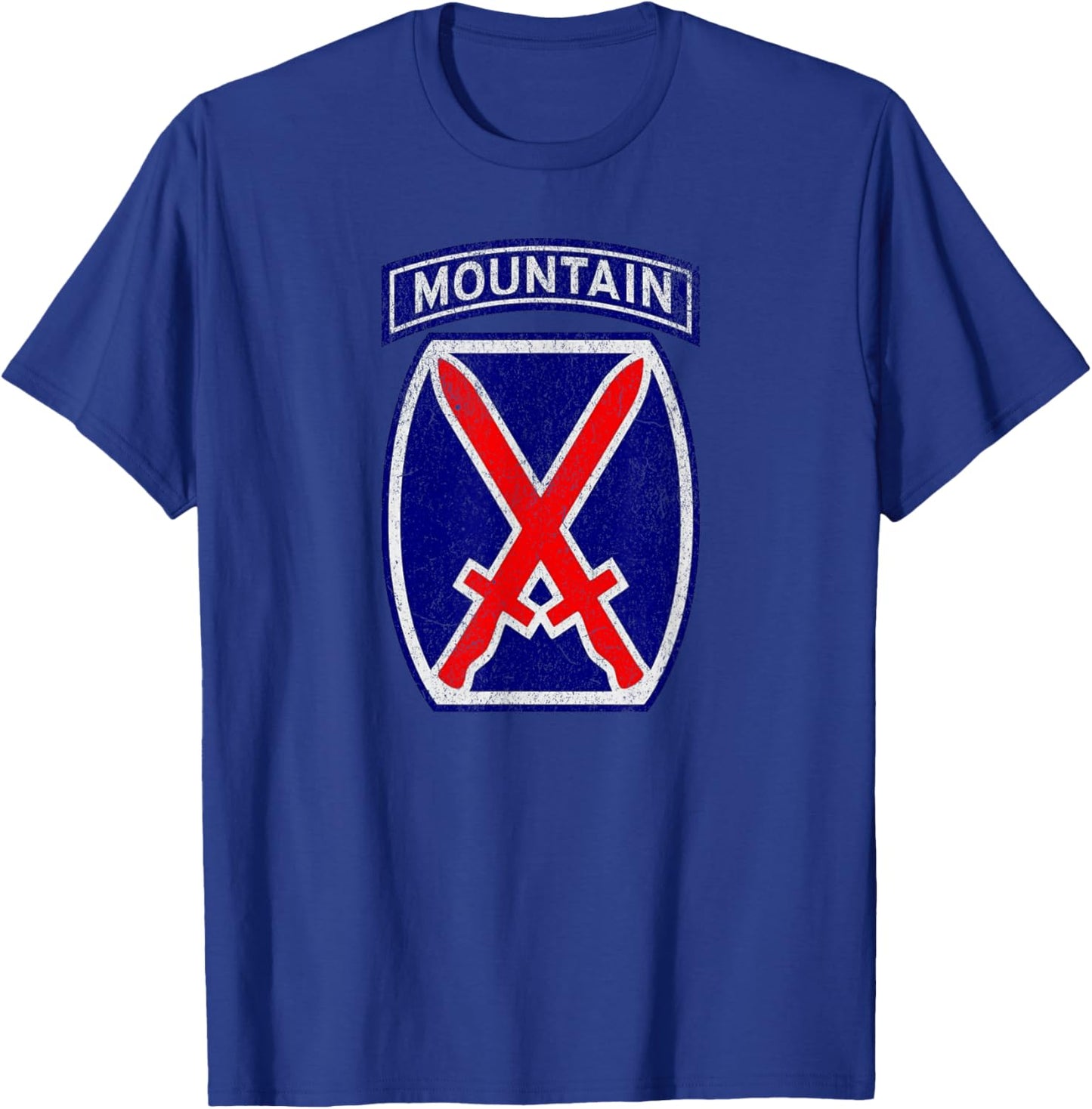 Patriotic Veteran Military Distressed 10th Mountain Division T-Shirt - T-Shirt | Royal