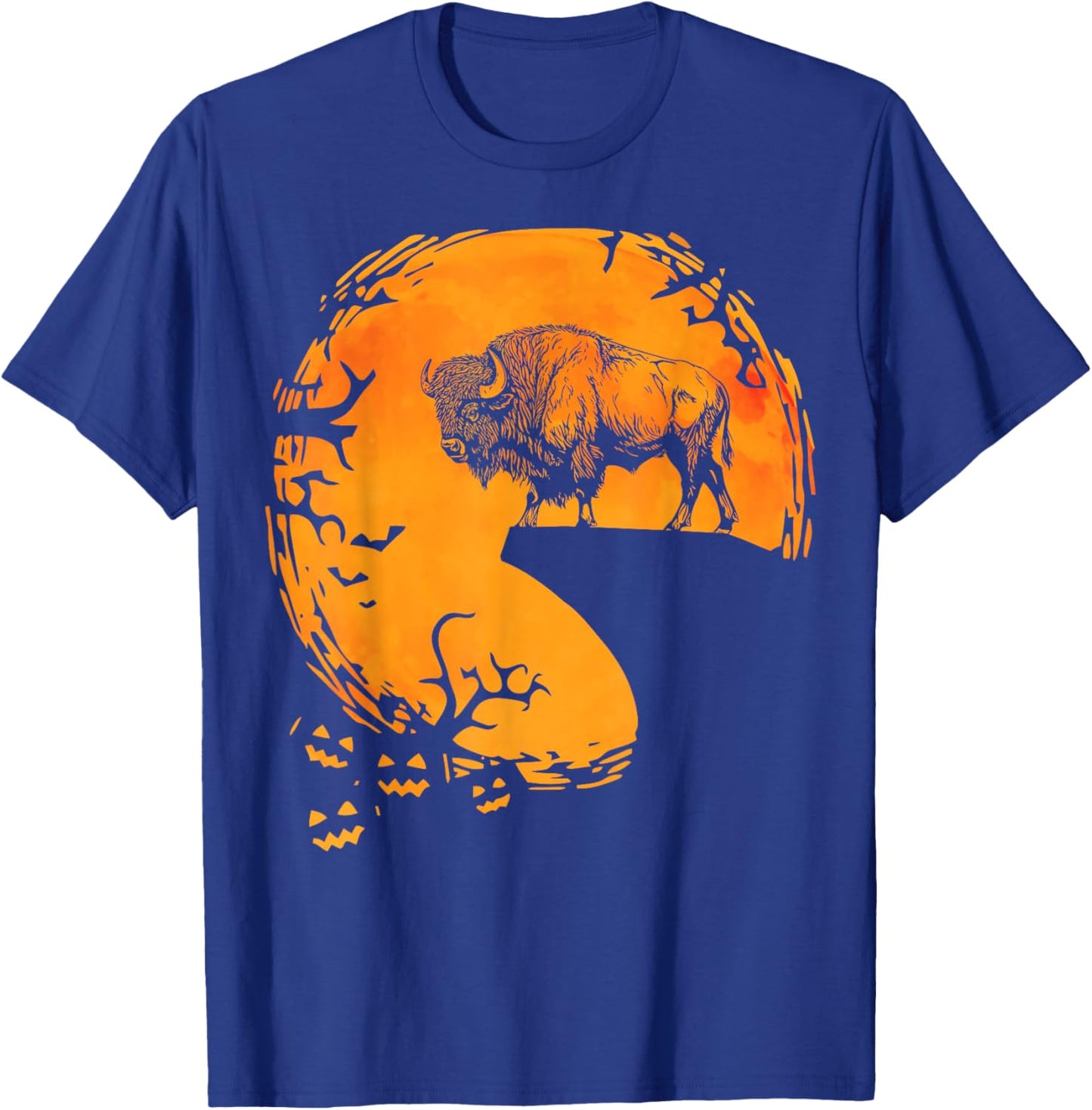 Funny Buffalo Halloween Moon Silhouette Spooky Bison Lover T-Shirt - T-Shirt | Royal