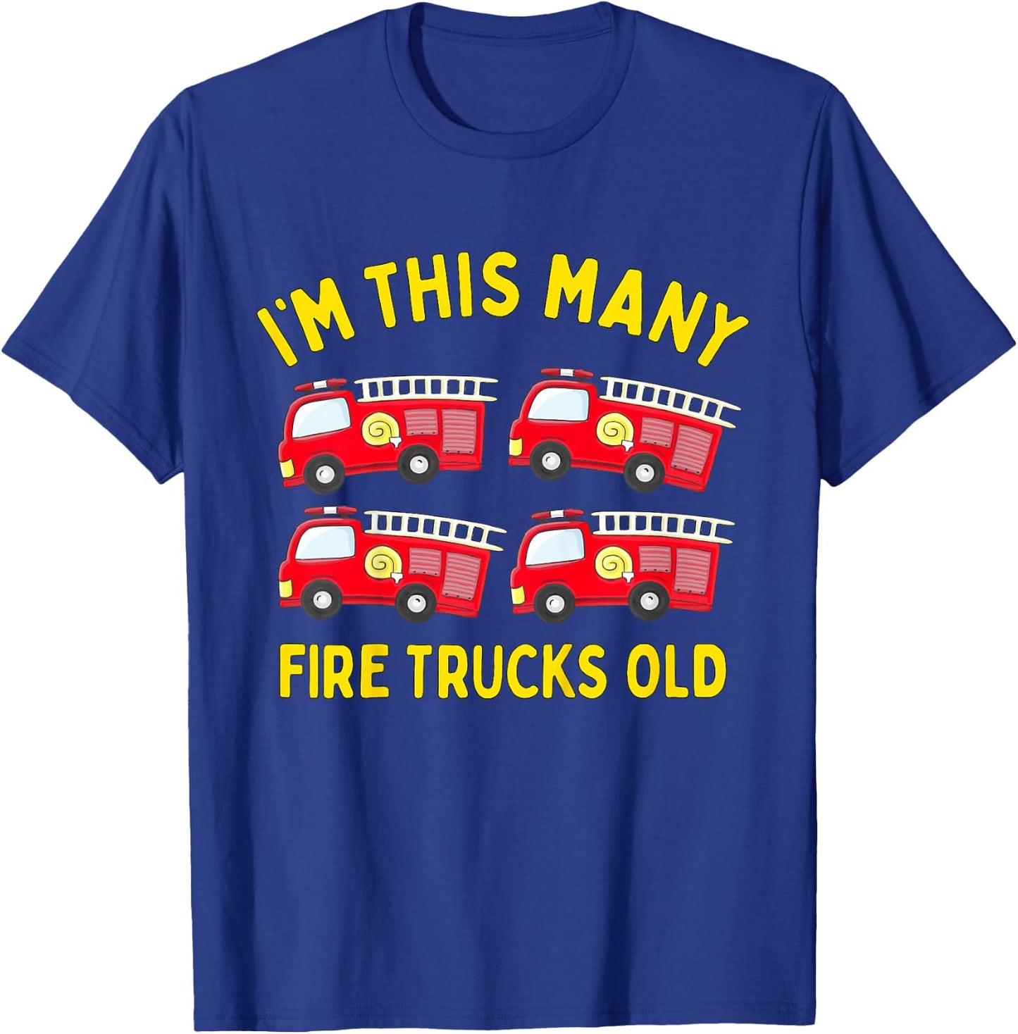 Kids Fire Truck 4th Birthday Boy Firefighter 4 Four T-Shirt - T-Shirt | Royal