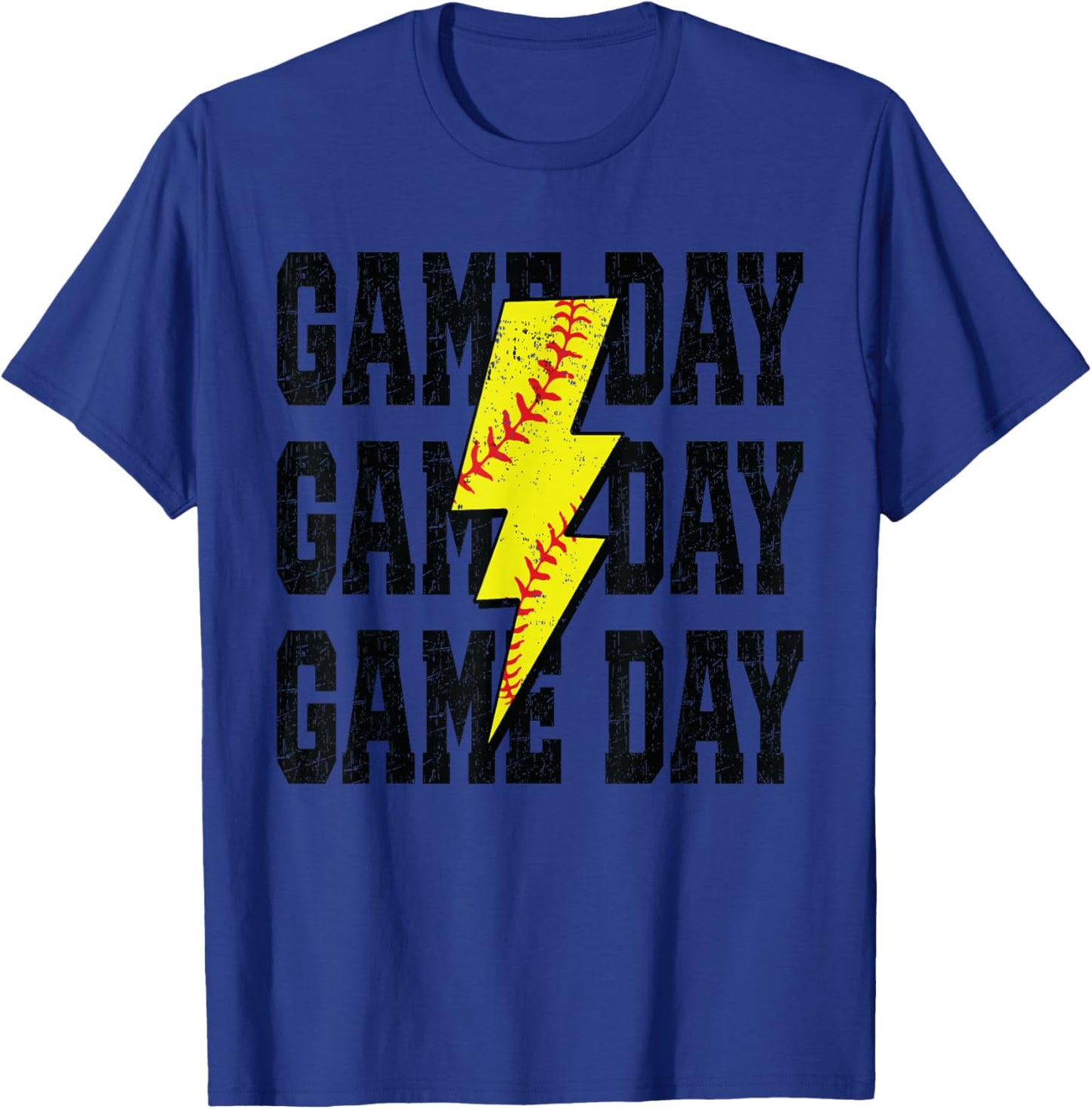 Softball Game Day Distressed Bolt Lightning Softball T-Shirt - T-Shirt | Royal