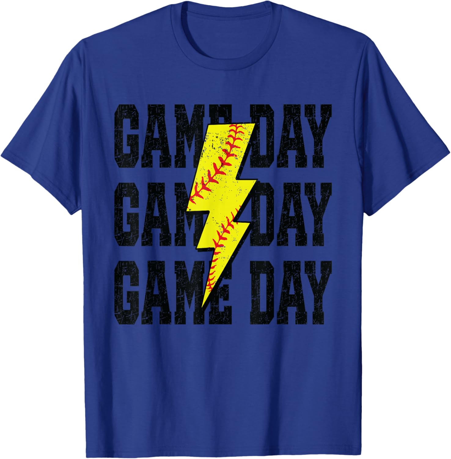 Softball Game Day Distressed Bolt Lightning Softball T-Shirt - T-Shirt | Royal