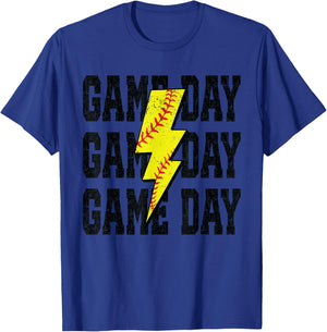 Softball Game Day Distressed Bolt Lightning Softball T-Shirt - T-Shirt | Royal