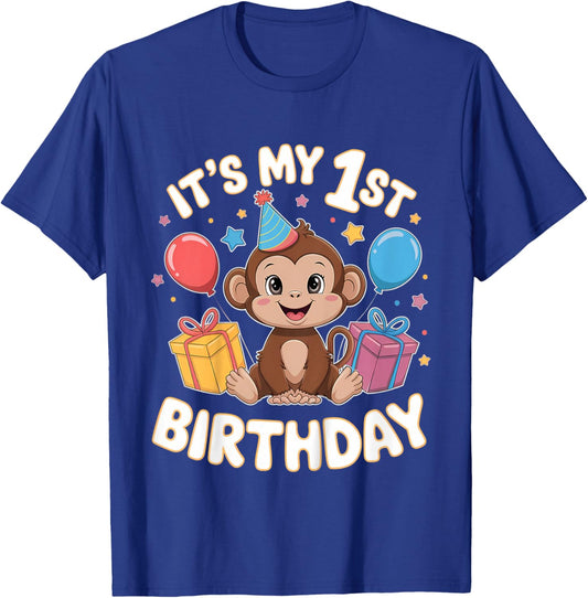 Kids 1st Birthday Monkey Party Design T-Shirt - T-Shirt | Royal