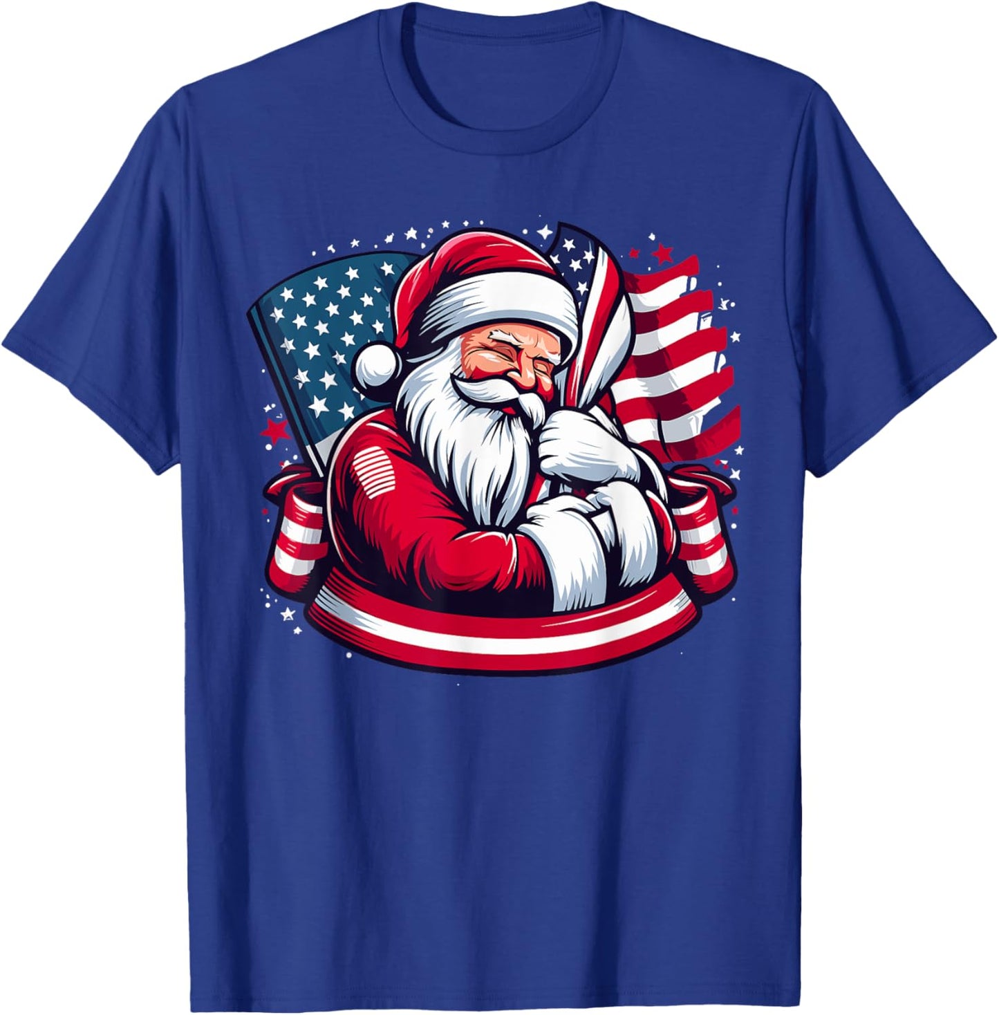 Patriotic Santa Claus Men Women Christmas USA Flag T-Shirt - T-Shirt | Royal