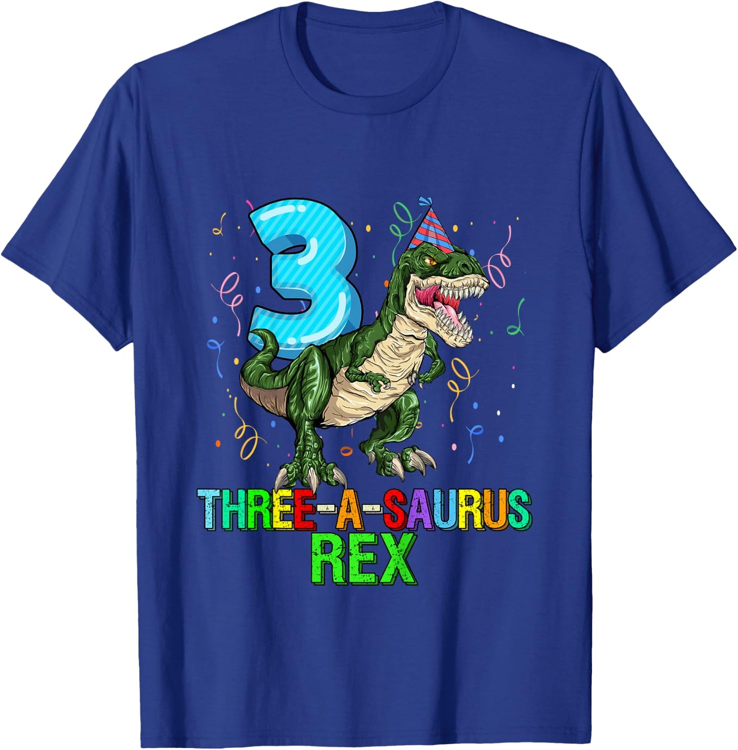 Kids 3 Year Old Boy 3rd Birthday Dinosaur Gift Threeasaurus T-Shirt - T-Shirt | Royal