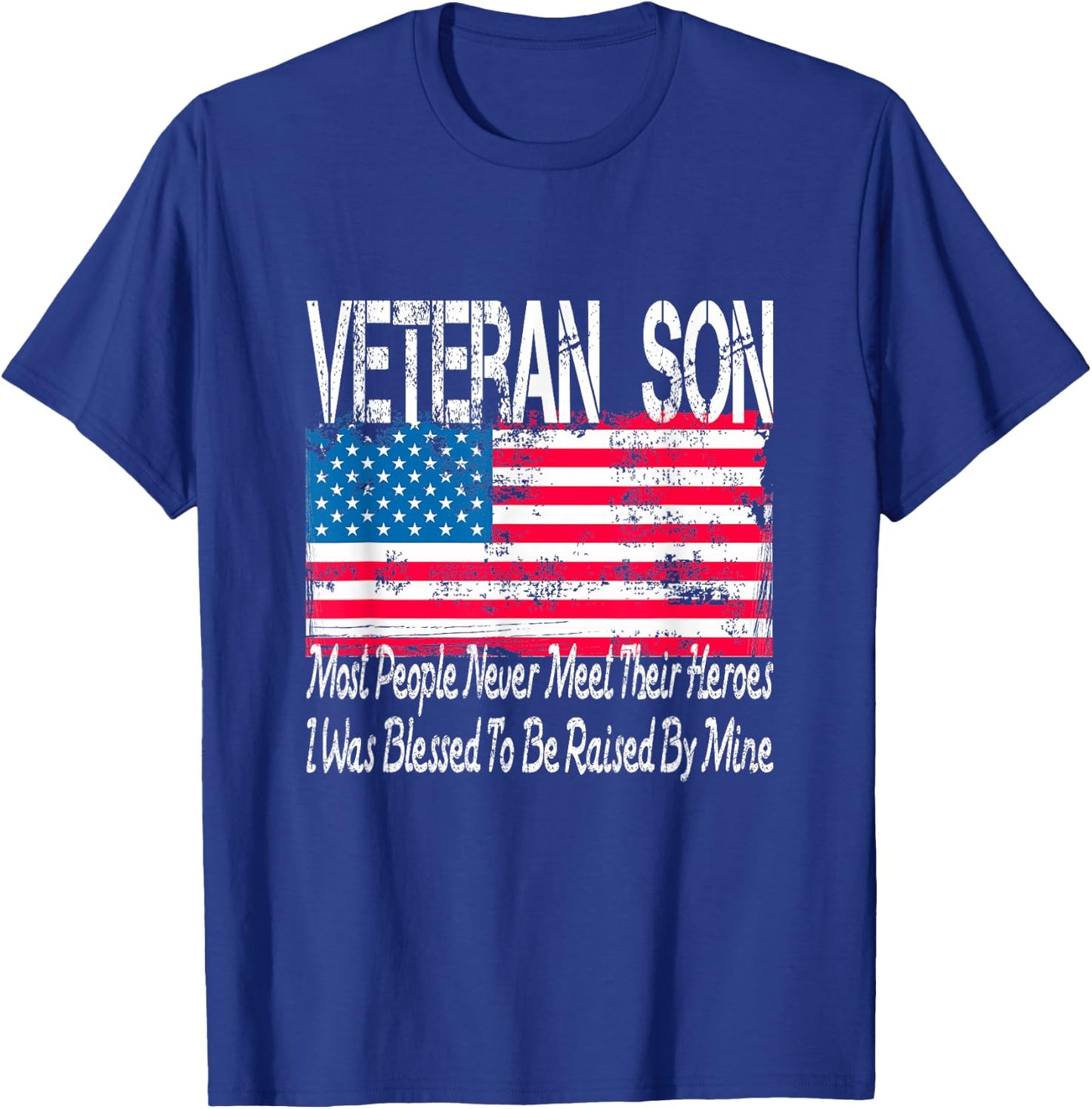 Vintage American Flag US Military Family Veteran Son T-Shirt - T-Shirt | Royal
